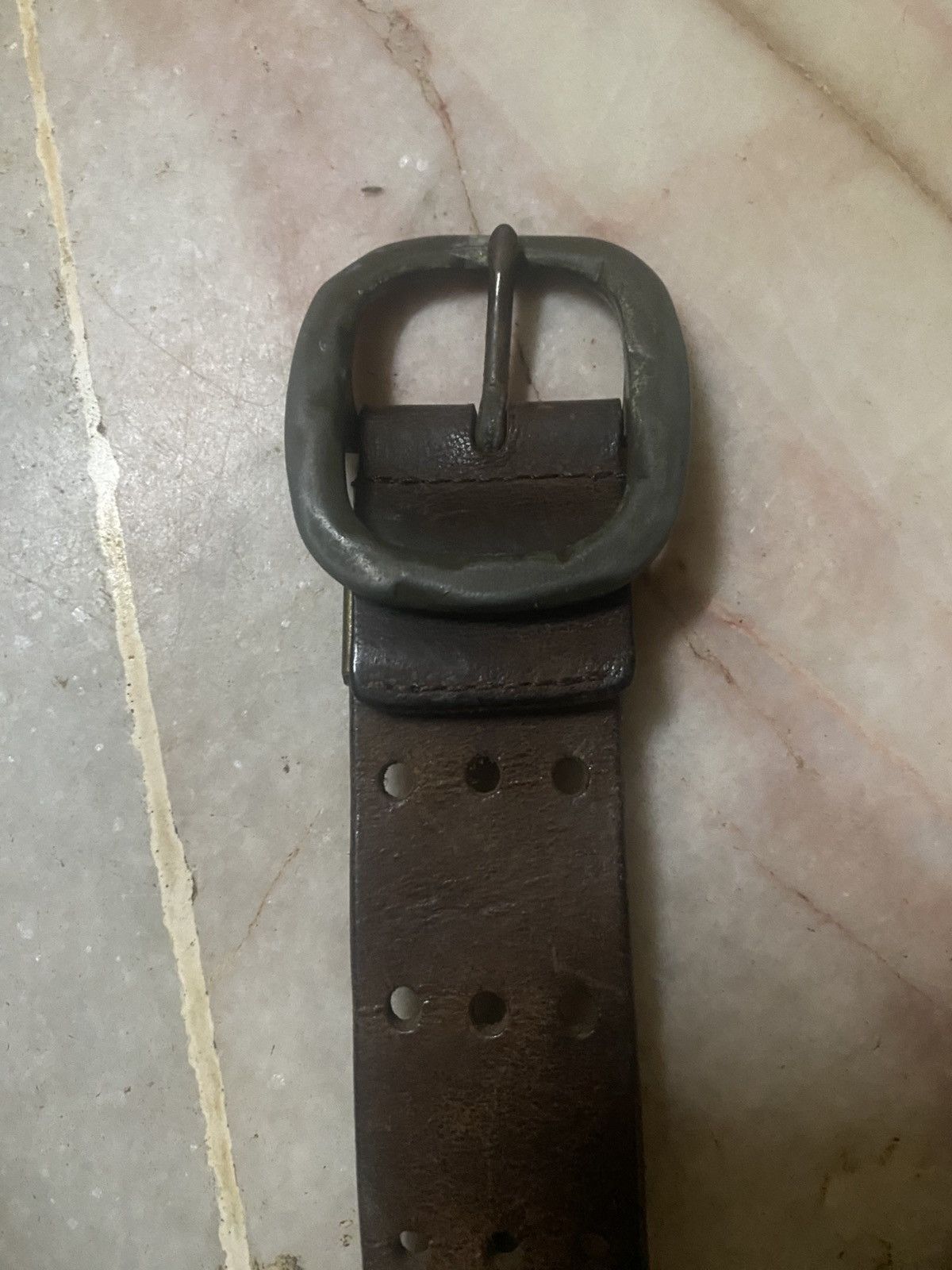 Genuine Leather Brown Leather Triple Holes Belt with Oval Buckle Size ONE SIZE - 2 Thumbnail