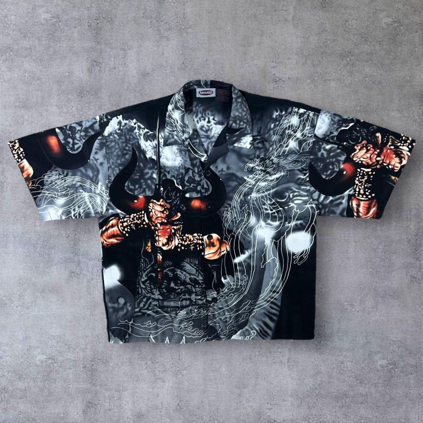 Vintage Kenvelo Gothic Y2K Samurai All-Over Print Short Sleeve Shirt Small L Multicoloured Black/Grey Mens Shirt XX? Size US S / EU 44-46 / 1 - 2 Thumbnail