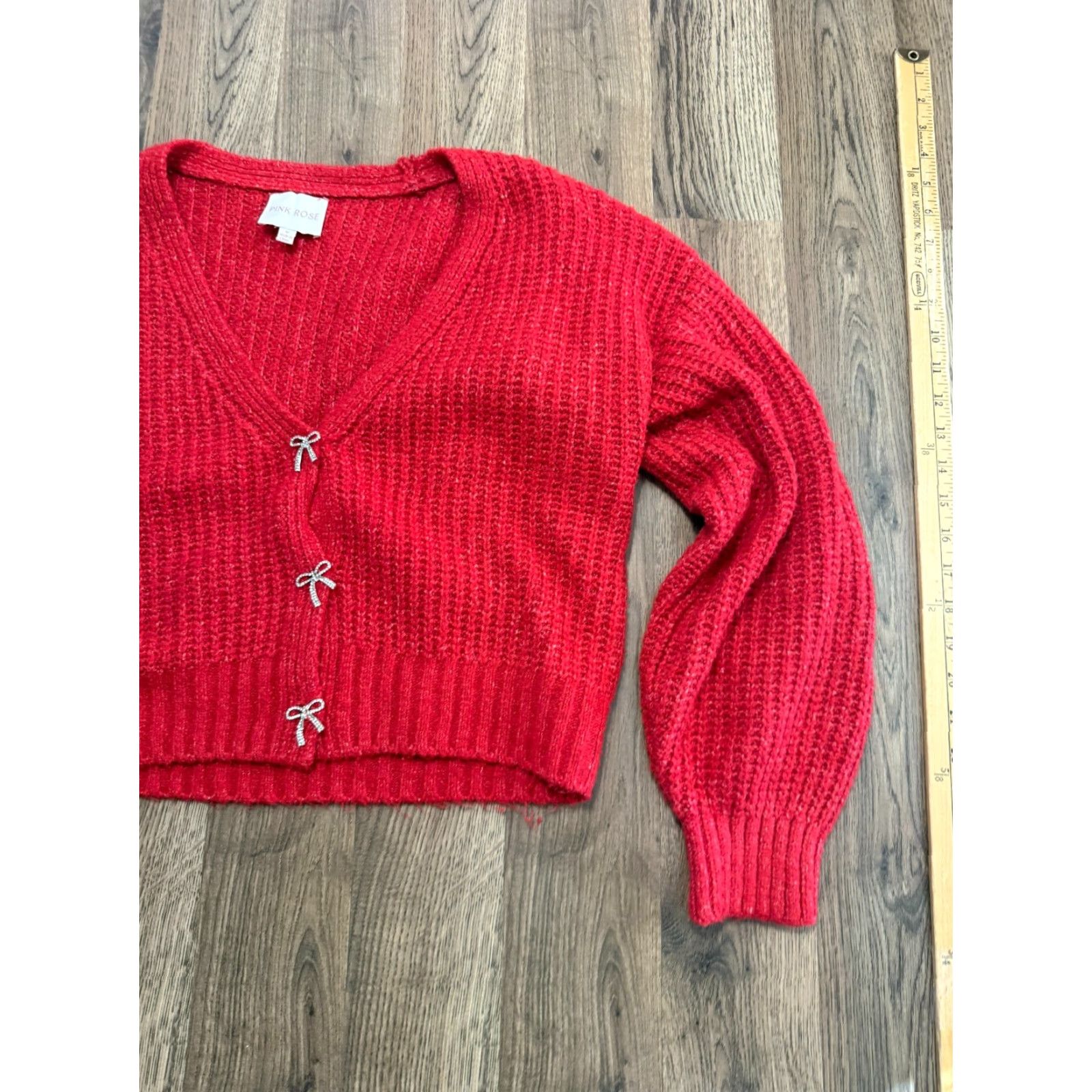 Vintage Pink Rose Sweater Cardigan Women's Medium Red Button Up Long Sleeve Size M / US 6-8 / IT 42-44 - 4 Thumbnail