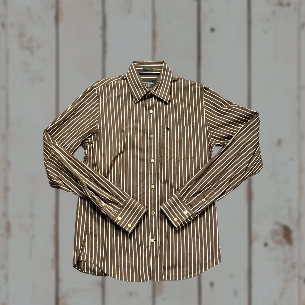 Abercrombie & Fitch Abercrombie & Fitch Shirt Mens L Brown Striped Button-Up Slim Size US L / EU 52-54 / 3 - 1 Thumbnail