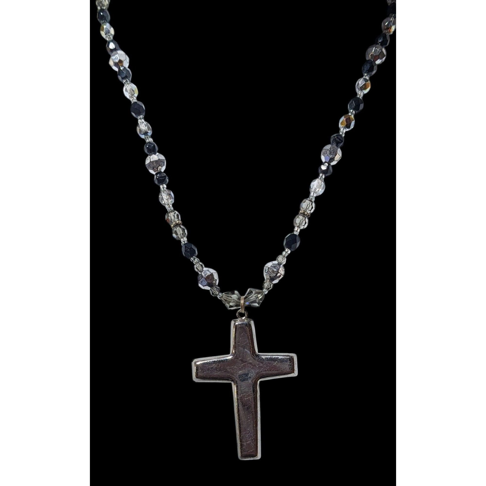 Other Silver Tone And Black Glass And Metal Beaded Cross Necklace Size ONE SIZE - 3 Thumbnail
