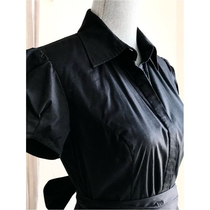 Ralph Lauren Ralph Lauren Pleated Puff Sleeve Black Midi Wrap Shirt Dress Size S / US 4 / IT 40 - 6 Thumbnail