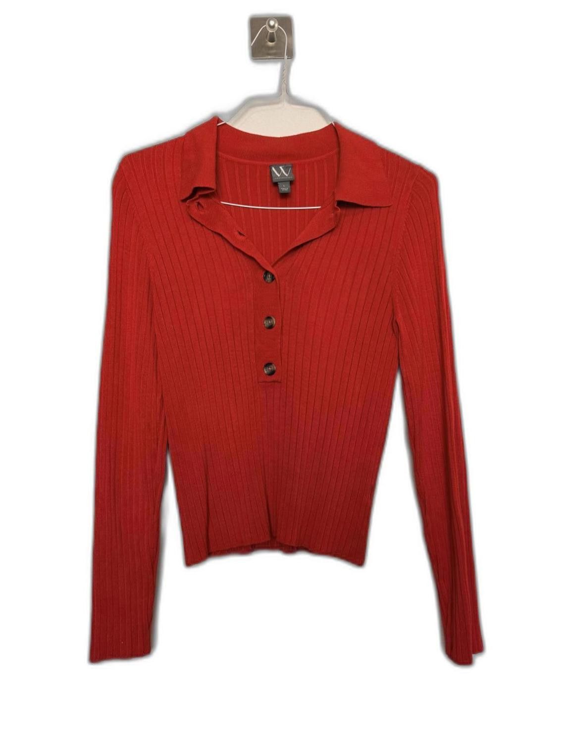 Designer Retro Style Red Rib Knit Long Sleeve Polo Fitted Sweater Size L / US 10 / IT 46 - 1 Thumbnail