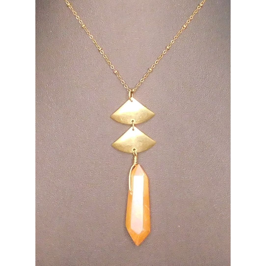 Other Abstract Geometric Necklace With Orange Stone Pillar Size ONE SIZE - 1 Thumbnail