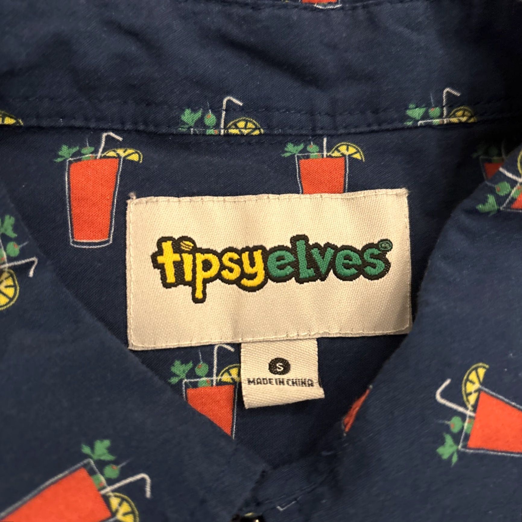 Vintage TIPSY ELVES Button-Up Short Sleeve Martini Shirt Adult Small Blue Mens Size US S / EU 44-46 / 1 - 2 Thumbnail