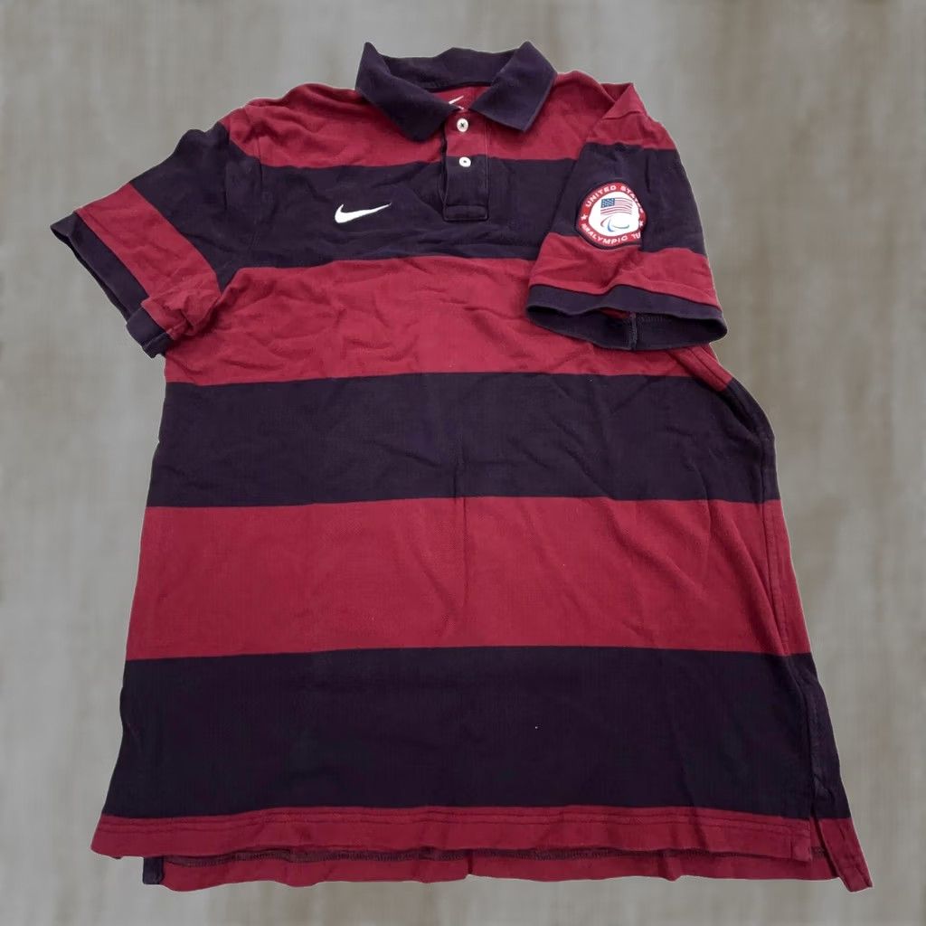 Nike Nike Polo Shirt Men XL Red Purple Striped Colorblock USA Paralympic Team Rugby Size US XL / EU 56 / 4 - 1 Thumbnail