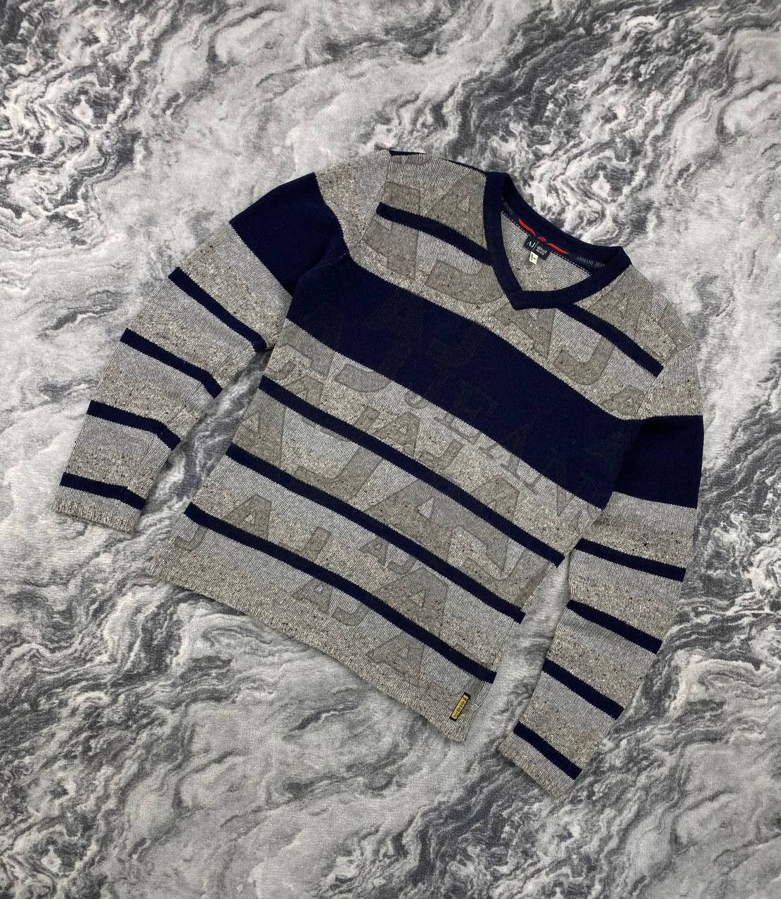 Armani Vintage Armani Jeans Wool Knit Sweater Big Monogram Logo Size US M / EU 48-50 / 2 - 1 Thumbnail
