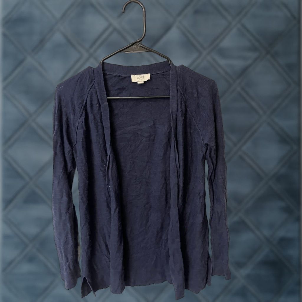 Ann Taylor VINTAGE Ann Taylor LOFT Sweater Cardigan Women XS Navy Blue Open Front Long Sleeve Knit Size XS / US 0-2 / IT 36-38 - 1 Thumbnail