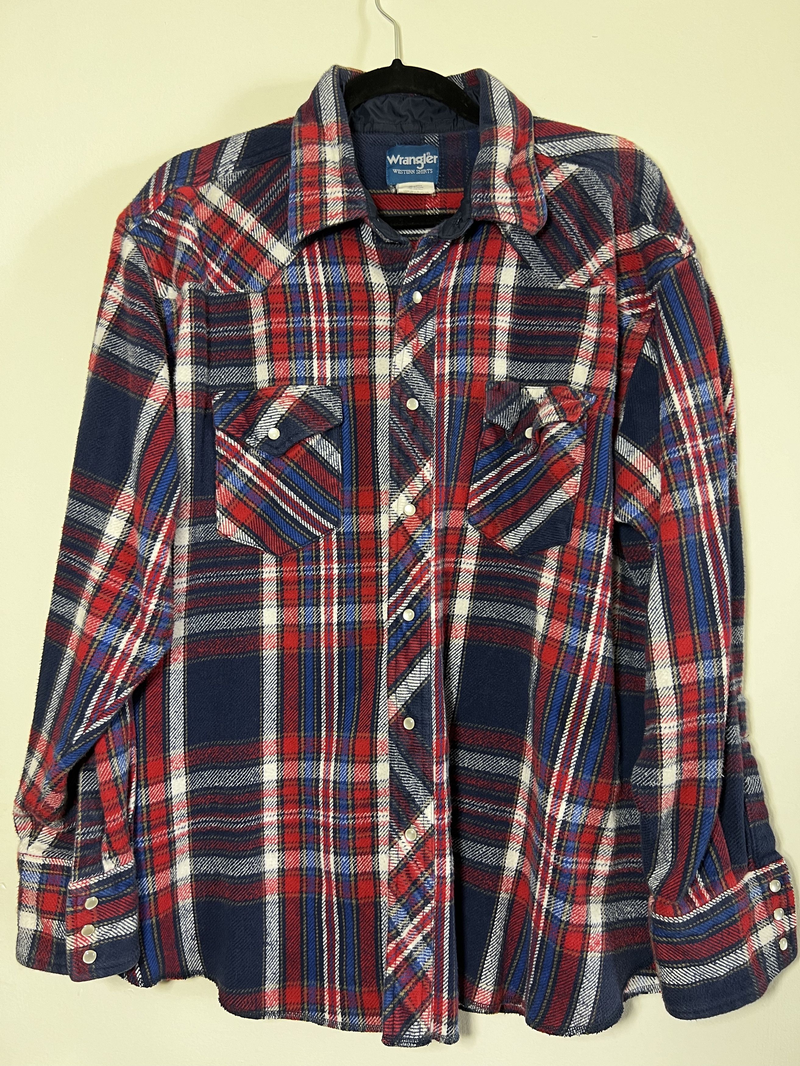 Flannel Vintage 1980's Wrangler Western Pearl Snap Long Sleeve Shirt Size US XL / EU 56 / 4 - 1 Thumbnail