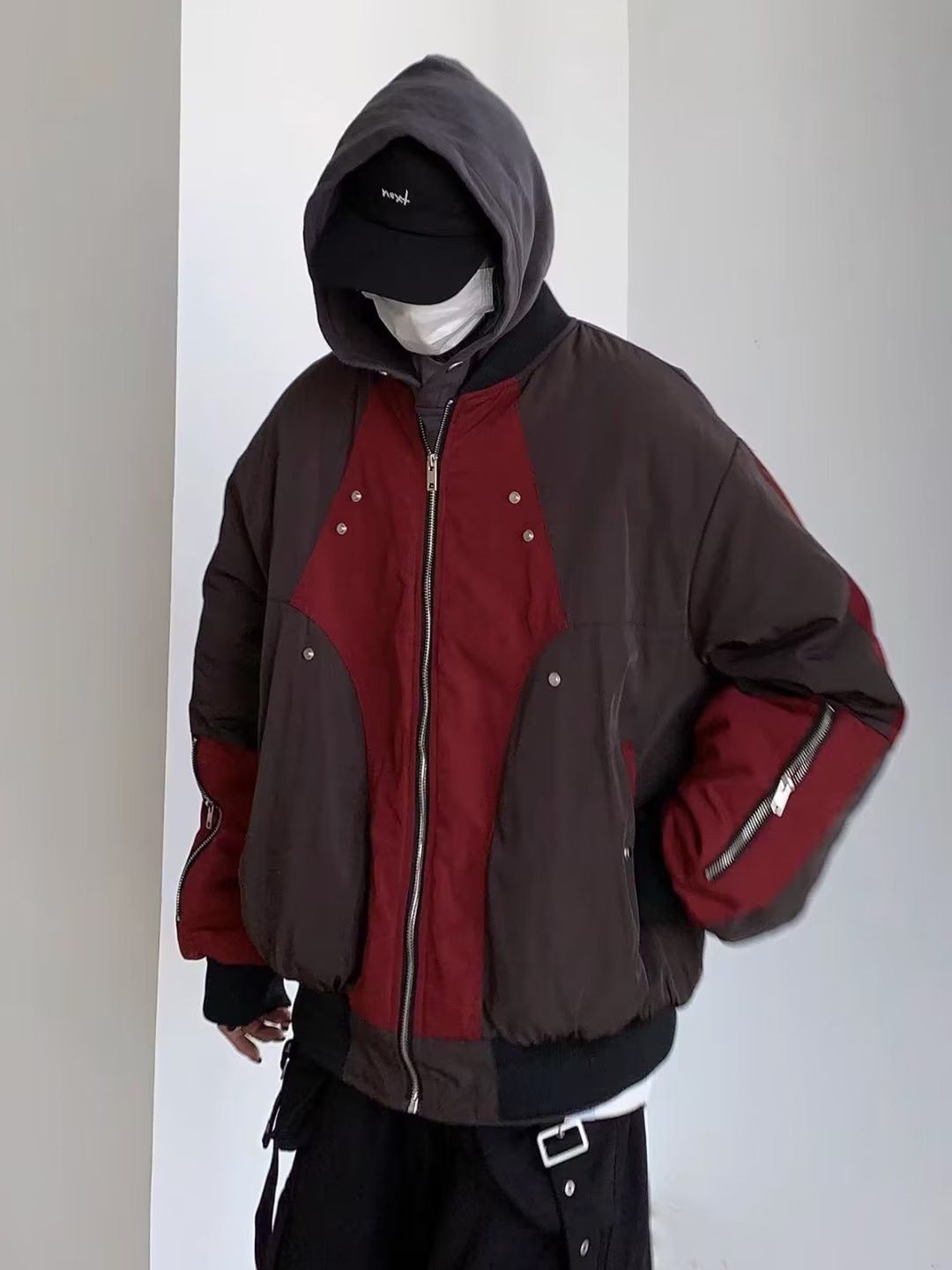 Red Patchwork Bomber Jacket