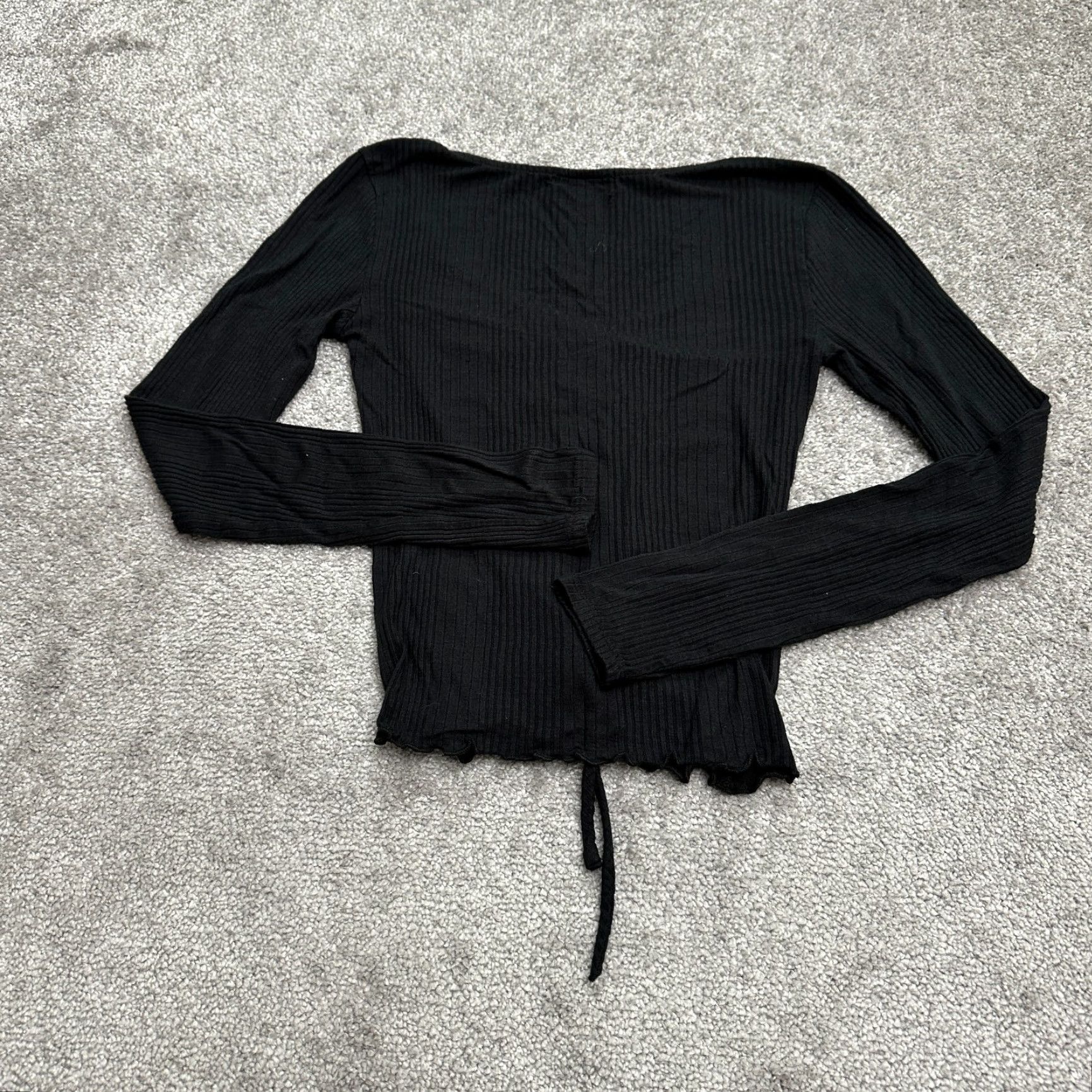 AQUA Aqua Ribbed Knit Ruched Blouse Womens XS Black Long Sleeve Casual Classic Size XS / US 0-2 / IT 36-38 - 2 Thumbnail