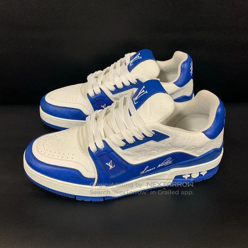 Louis Vuitton Louis Vuitton Trainer white and blue embossed low-top boar Size US 6 / EU 39 - 1 Thumbnail