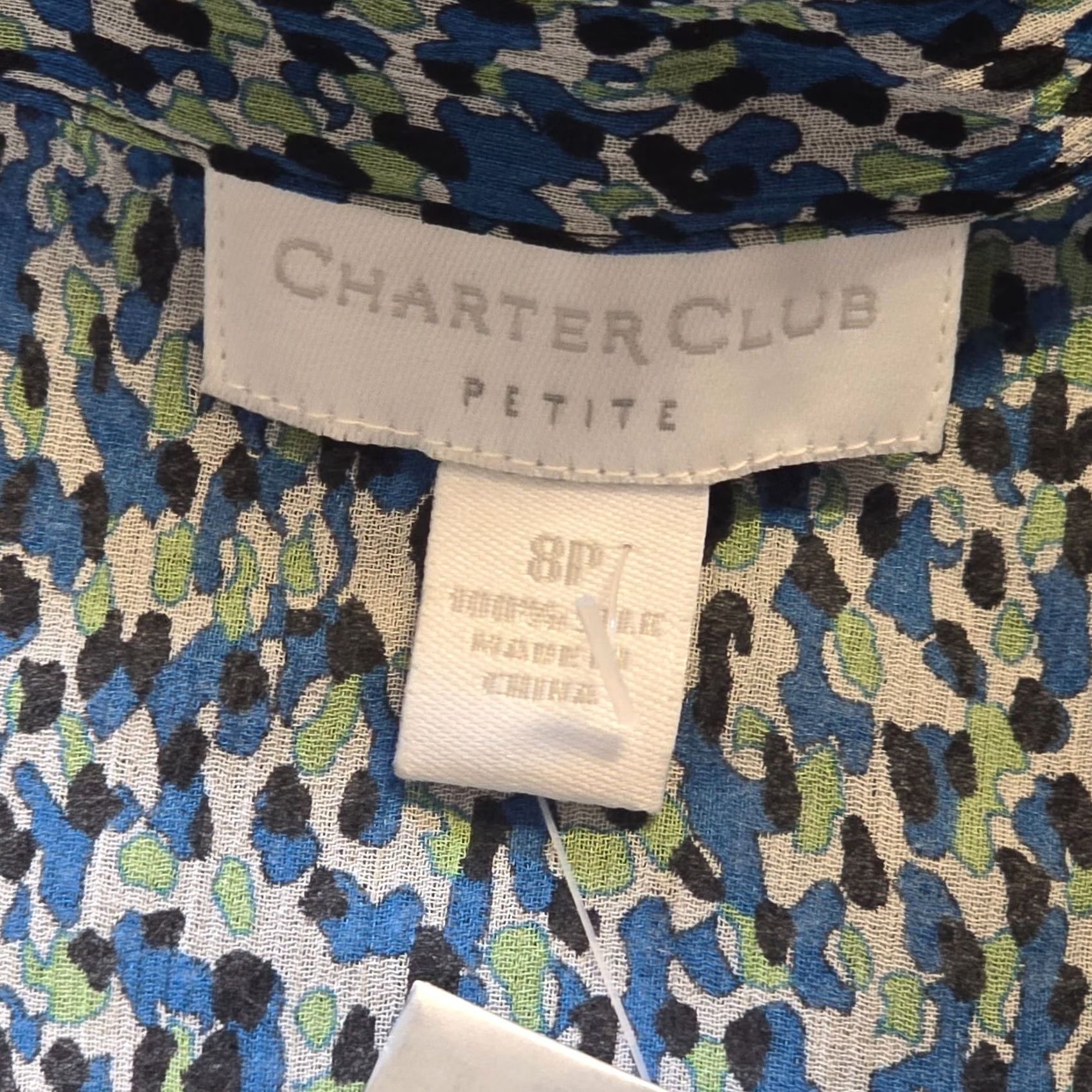 Charter Club Charter Club Blouse Shirt Womens 8P Petite Blue Abstract Silk Button Up Sheer Casual Size M / US 6-8 / IT 42-44 - 4 Thumbnail