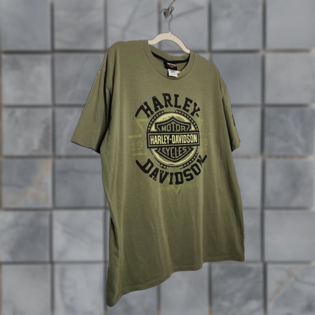 Harley Davidson VINTAGE Harley Davidson Shirt Unisex Adults XL Army Green Double Sided Biker Y2K Hawaii Size US XL / EU 56 / 4 - 1 Thumbnail