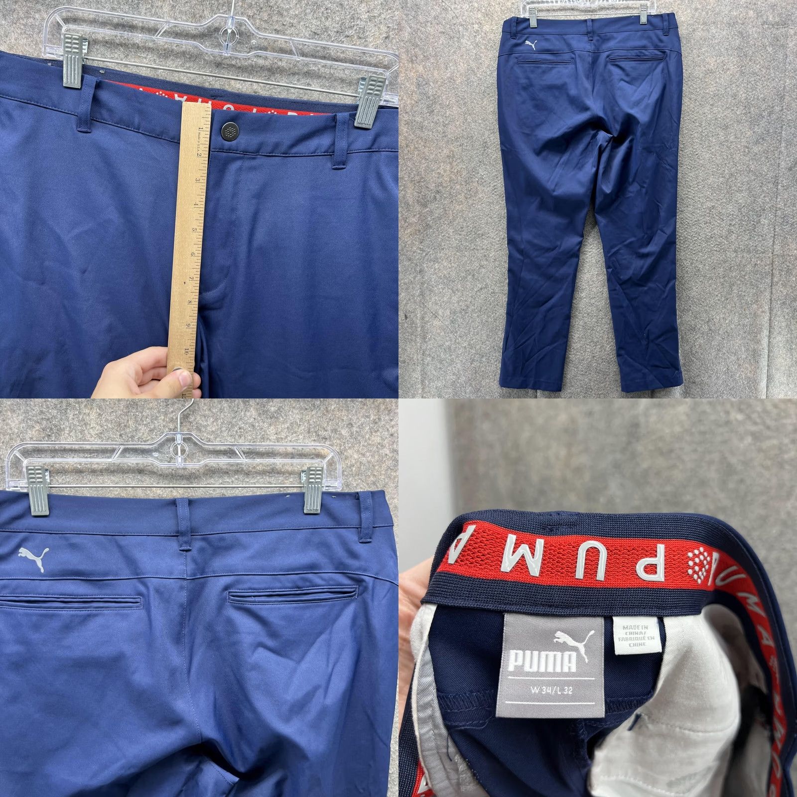 Puma Puma Pants Men 34x32 Blue Chino Flat Front Casual Athletic Golf Golfer Stretch Pants Regular Blue Front Flat Front Pockets Mens 34-32 Size US 34 / EU 50 - 8 Thumbnail