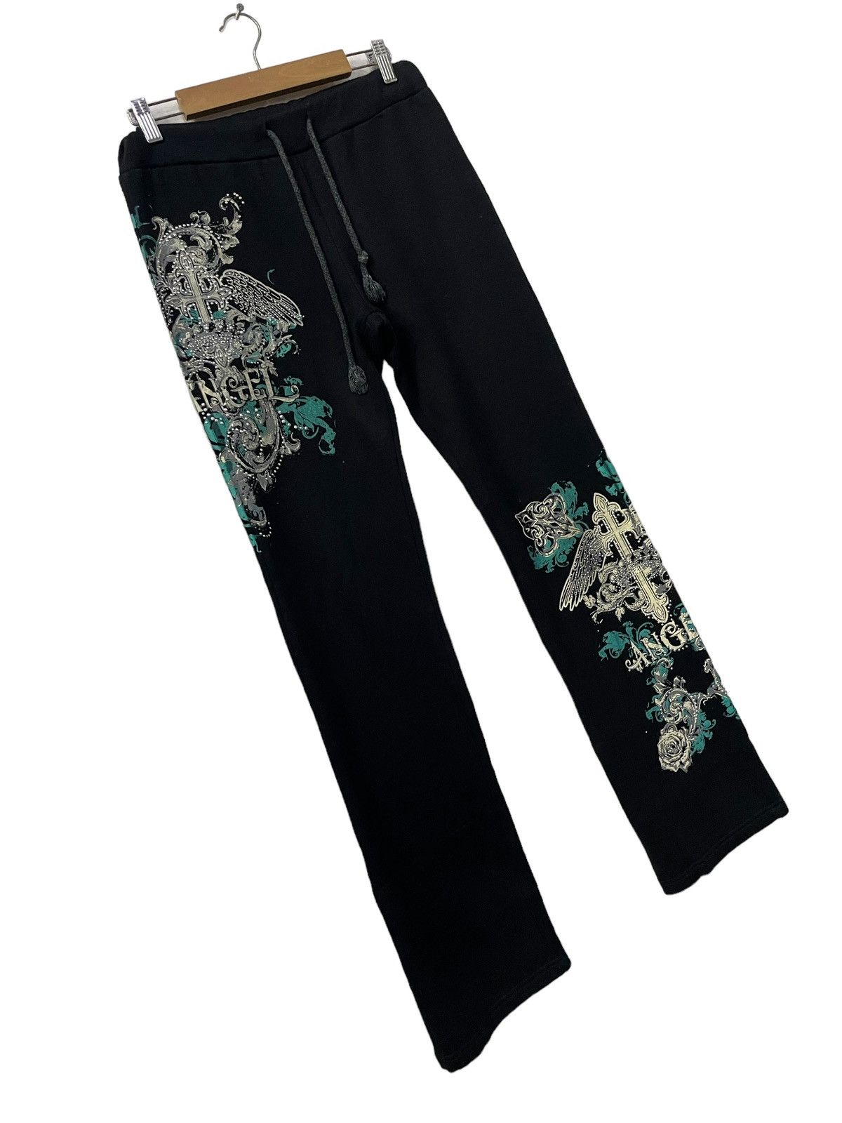 Affliction × Ed Hardy × Japanese Brand Vintage Ichioku Japan Goth Swarovski Flared Sweat Pants Size US 30 / EU 46 - 3 Thumbnail