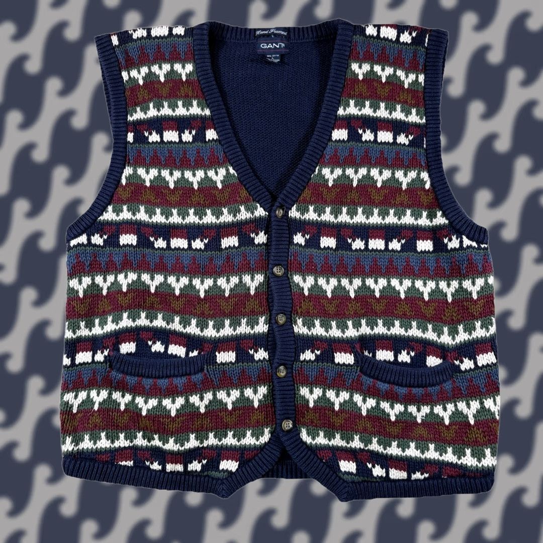 Gant Vintage Gant Sweater Vest, Geometric Print Hand Framed Grandpa Large - Size US L / EU 52-54 / 3 - 1 Thumbnail