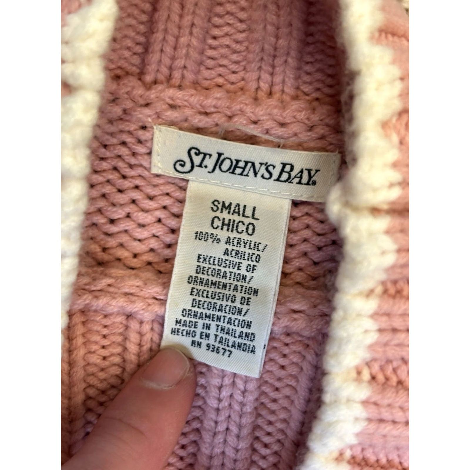 Vintage VINTAGE St John’s Bay Sweater Fair Isle Nordic Snowflake Long Sleeve Size Small Womens Pullover Mock Knit Rib Cuff Hem 90s Ski White & Pink Size S / US 4 / IT 40 - 3 Thumbnail
