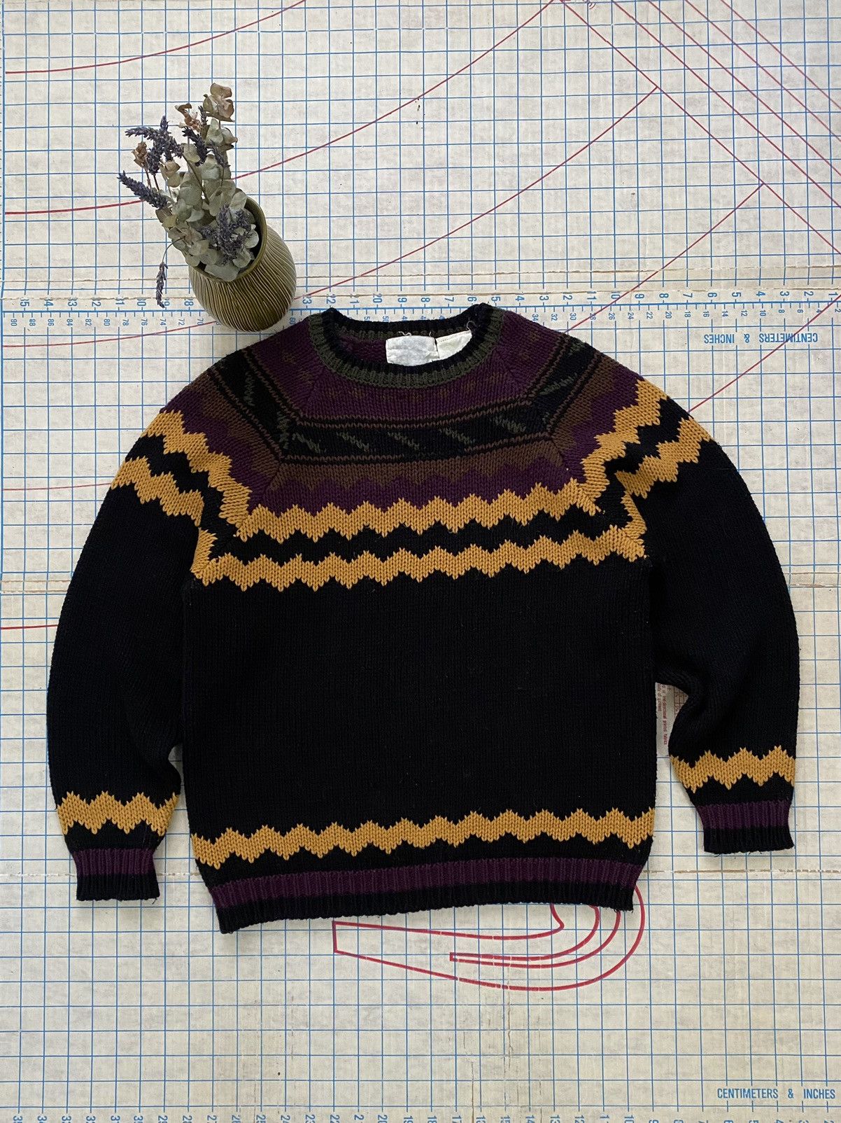 Vintage Vintage Crazy Pattern Knit Sweater Black Fits Small Size US S / EU 44-46 / 1 - 2 Thumbnail