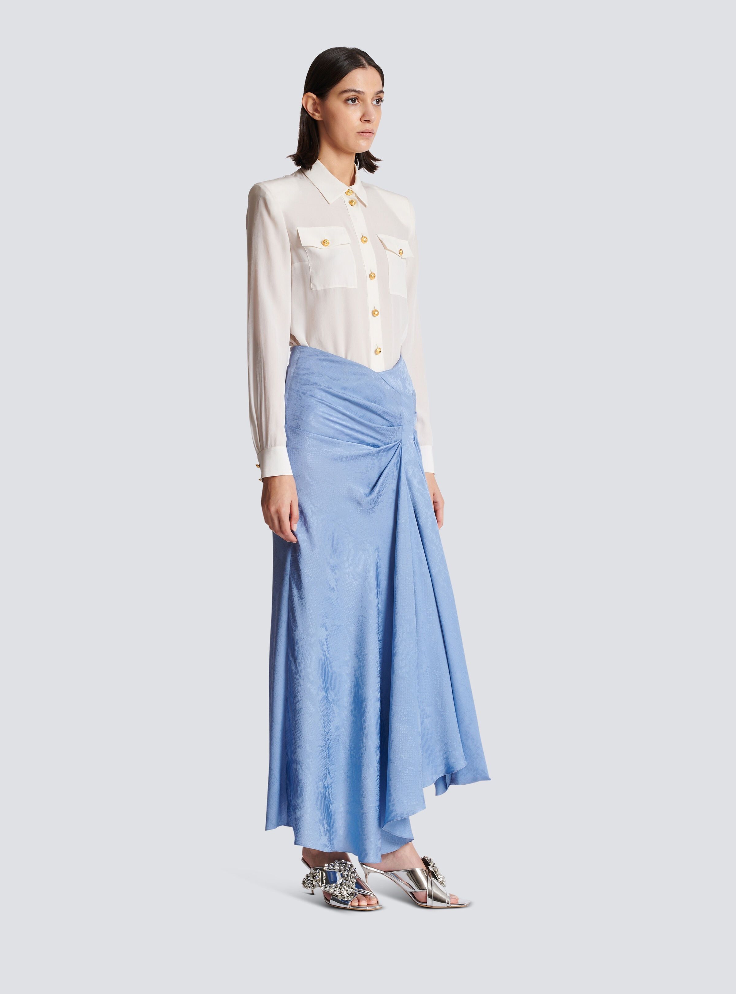 Balmain o1y0625 Maxi Skirt in Light Blue Size 28" / US 6 / IT 42 - 3 Thumbnail