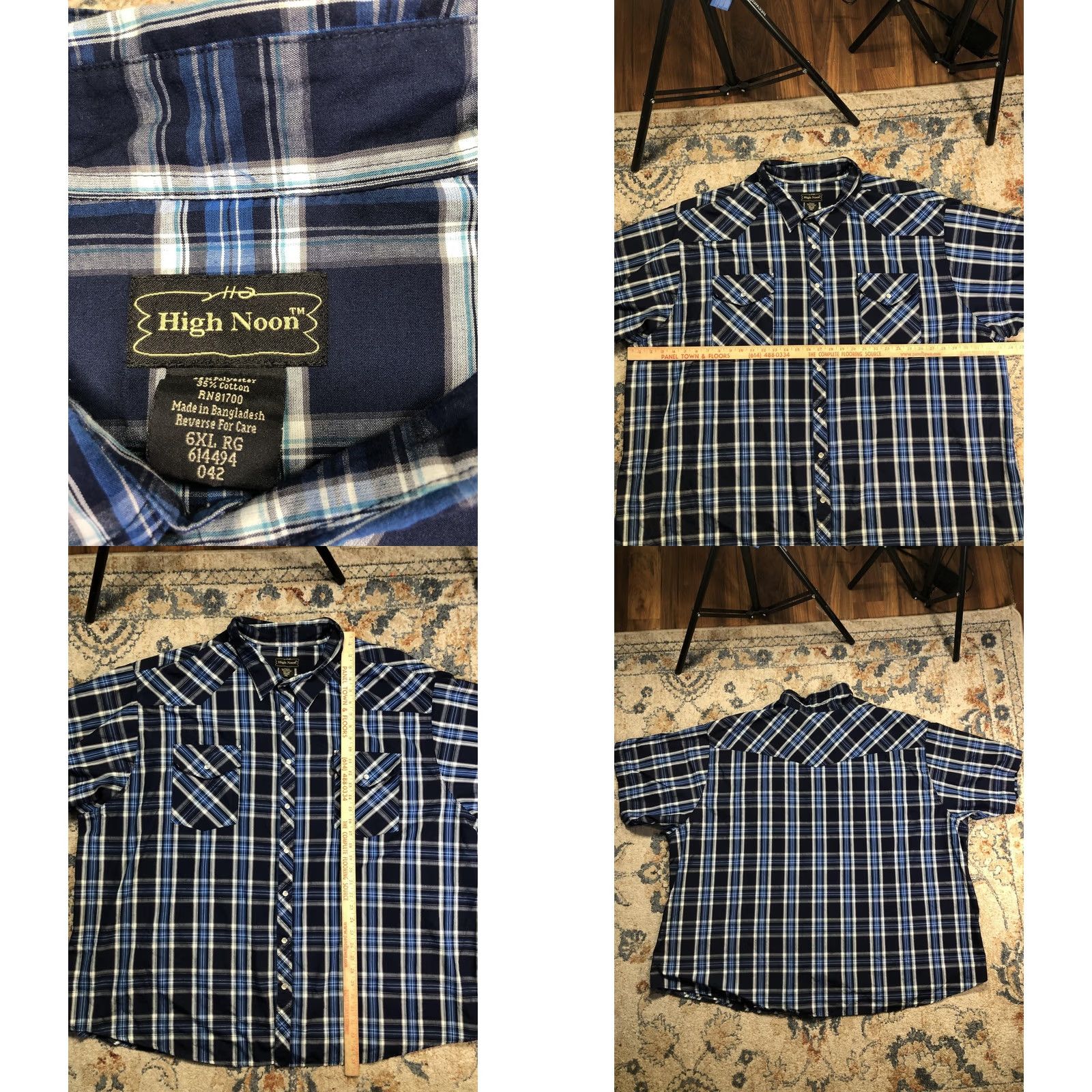 Vintage High Noon Shirt Mens 6XL Blue Plaid Short Sleeve Western Snap Pockets Casual Size US XXL / EU 58 / 5 - 8 Thumbnail