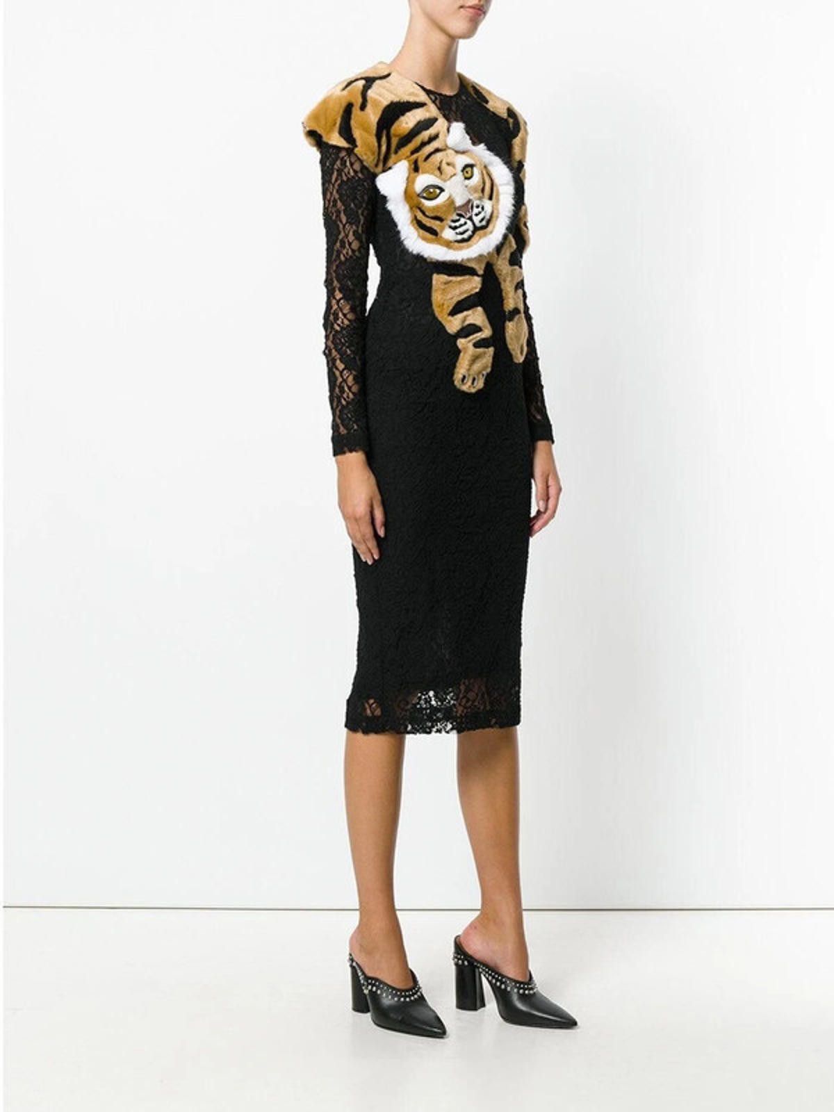 Dolce & Gabbana Dolce & Gabbana Faux Fur Tiger Black Lace Dress 40 uk 8 Size S / US 4 / IT 40 - 1 Thumbnail