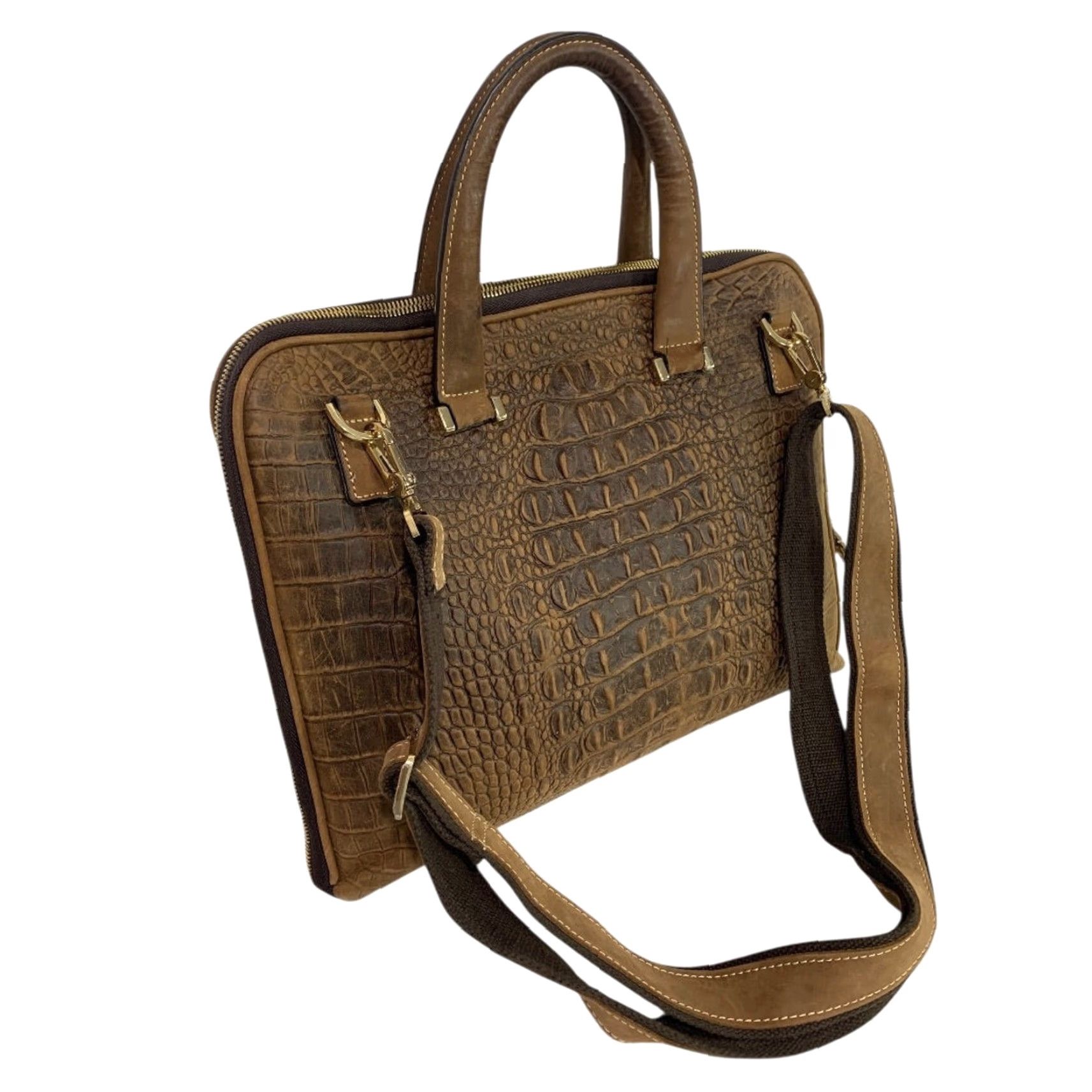 Vintage Genuine Leather Bag Briefcase Brown Crocodile Style Quintessential Size ONE SIZE - 2 Thumbnail
