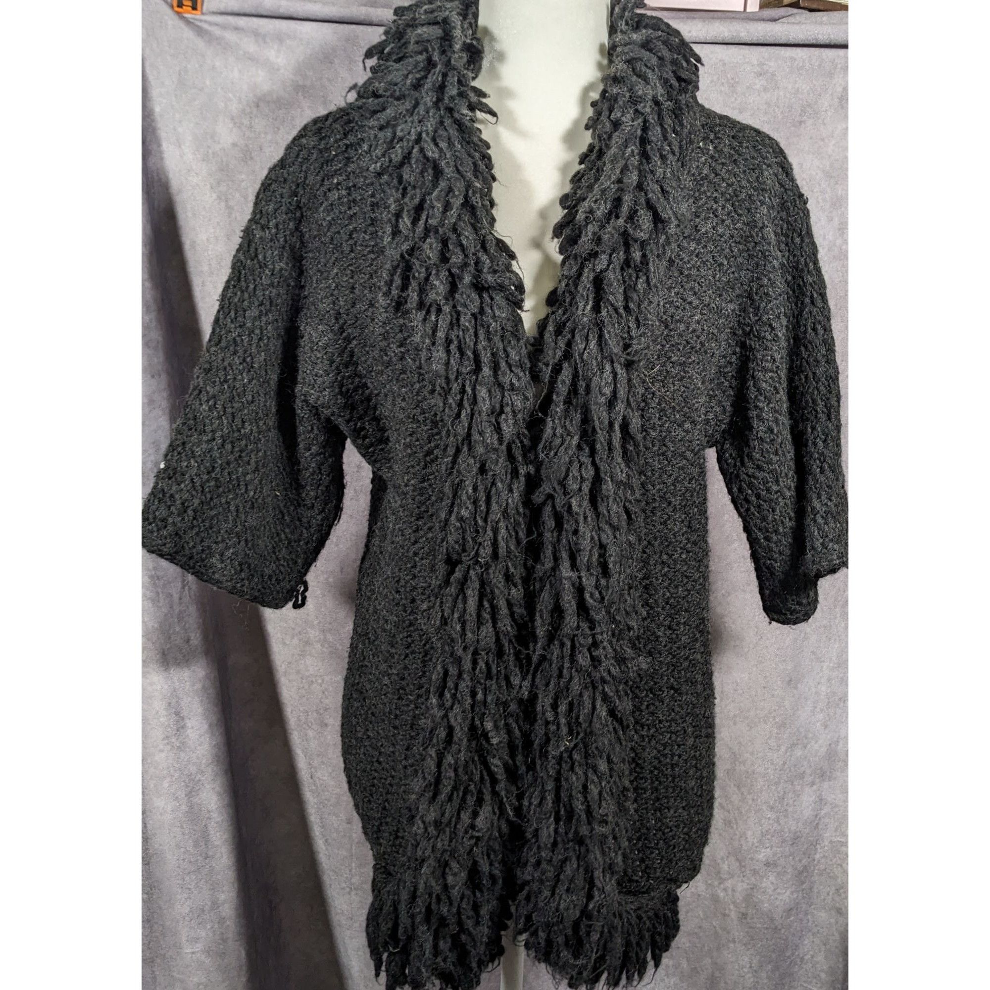 Other Kenar Italy Vintage Open Front Black Fringe Neck Cardigan Si Size M / US 6-8 / IT 42-44 - 7 Thumbnail