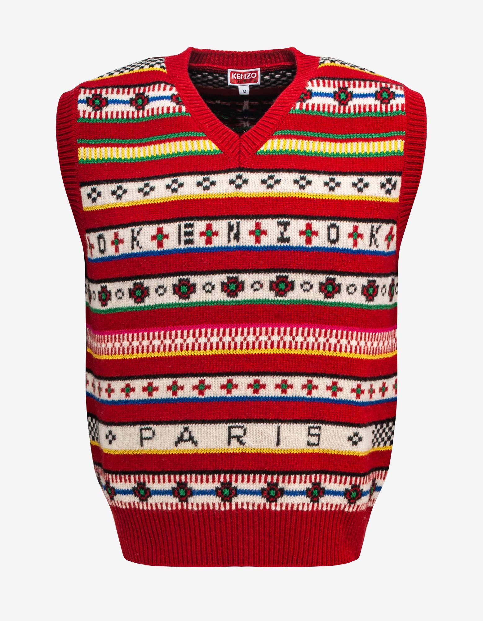 image of Kenzo Red Fair Isle Jacquard Sleeveless Jumper, Men's (Size Medium)