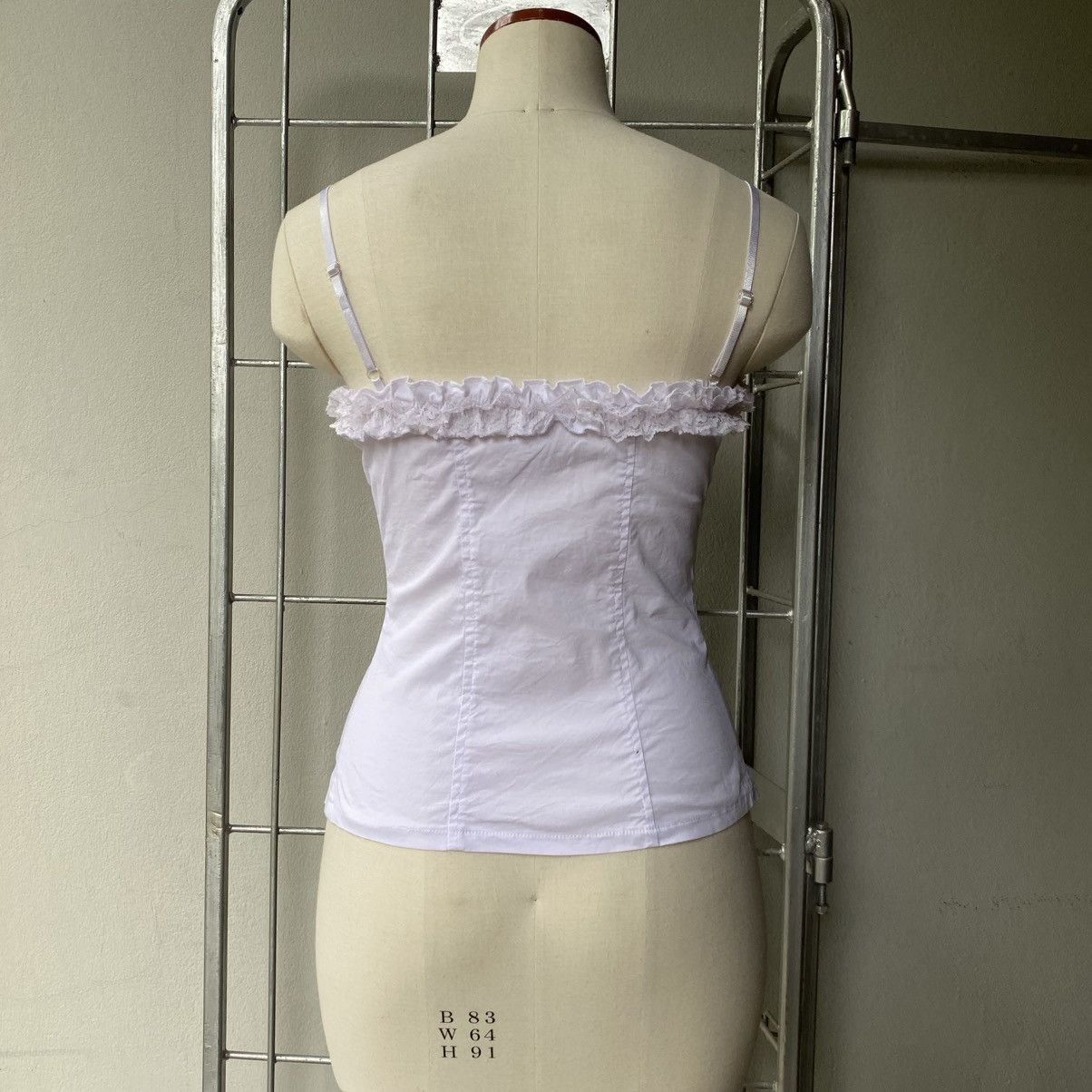 Japanese Brand NOA Y2K White Corset Top with Lace Trim and Ribbon Ties Size M / US 6-8 / IT 42-44 - 14 Thumbnail