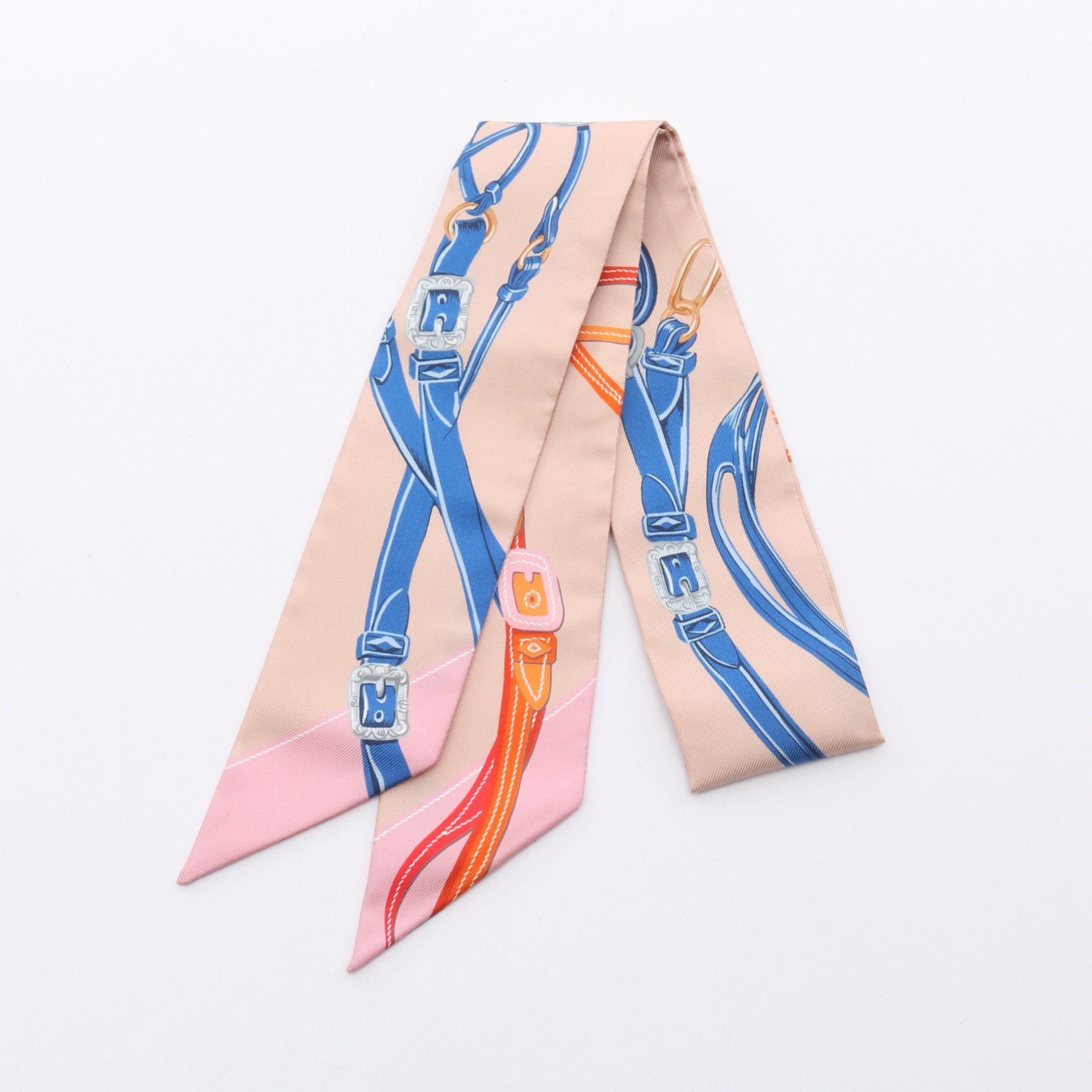 Hermes Hermes Twilly Brides De Gala Applique Pique Ribbon Scarf Silk Pink Beige Multicolor Size ONE SIZE - 1 Thumbnail