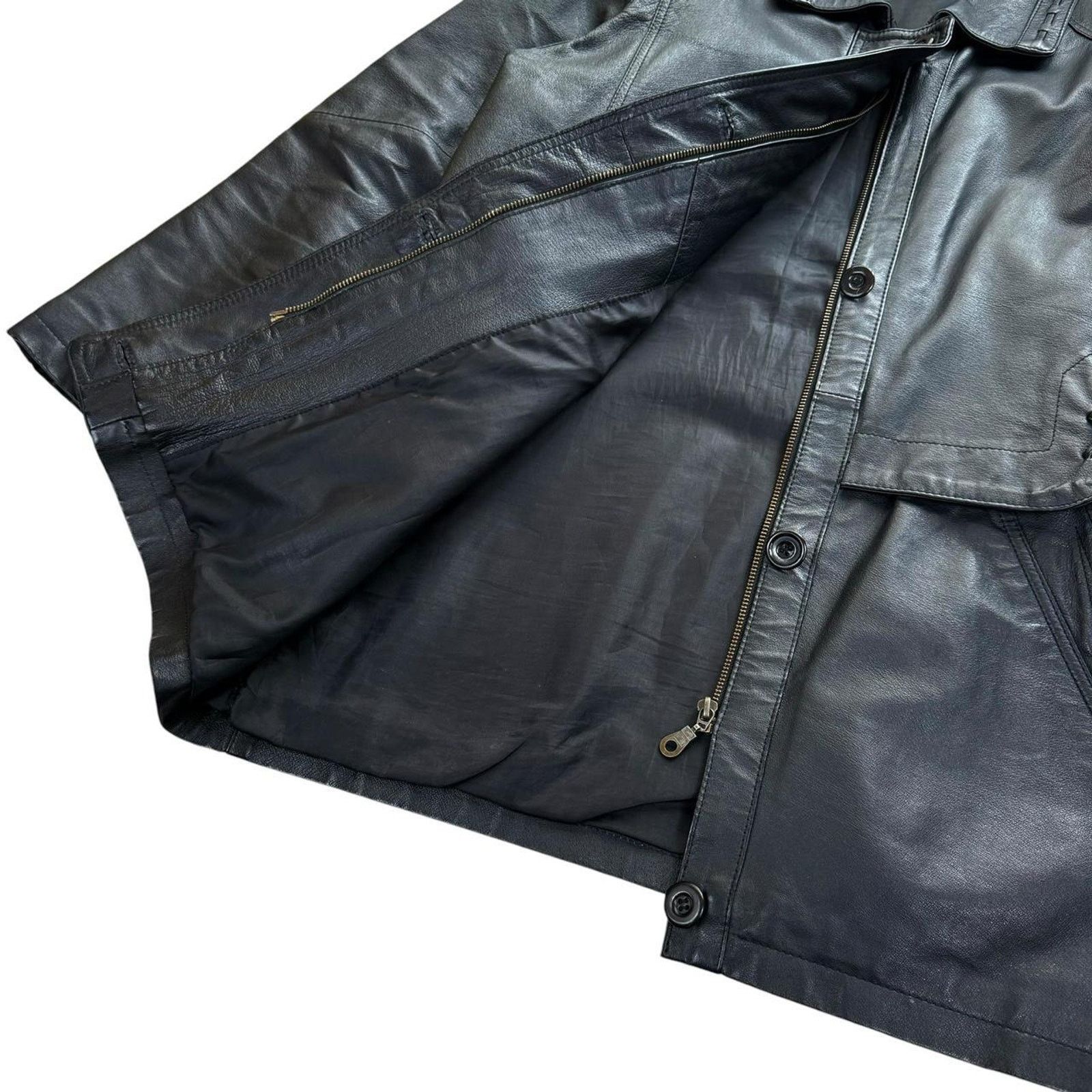 Other × Vintage Vintage 90s Black Grunge Minimalist Long Leather Jacket Size M / US 6-8 / IT 42-44 - 4 Thumbnail