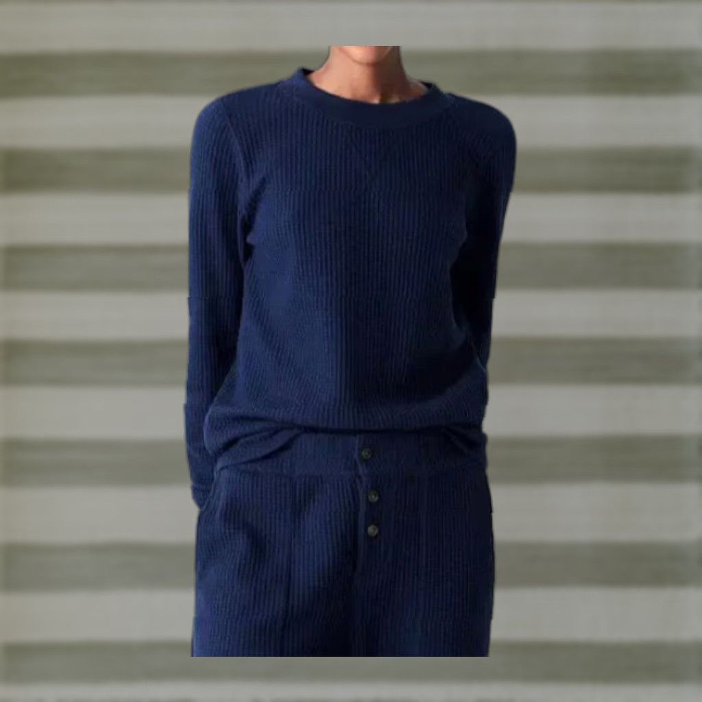 Faherty Faherty Women's Waffle Crew Shirt in Midnight Blue S Navy Wool Blend? Size S / US 4 / IT 40 - 1 Thumbnail