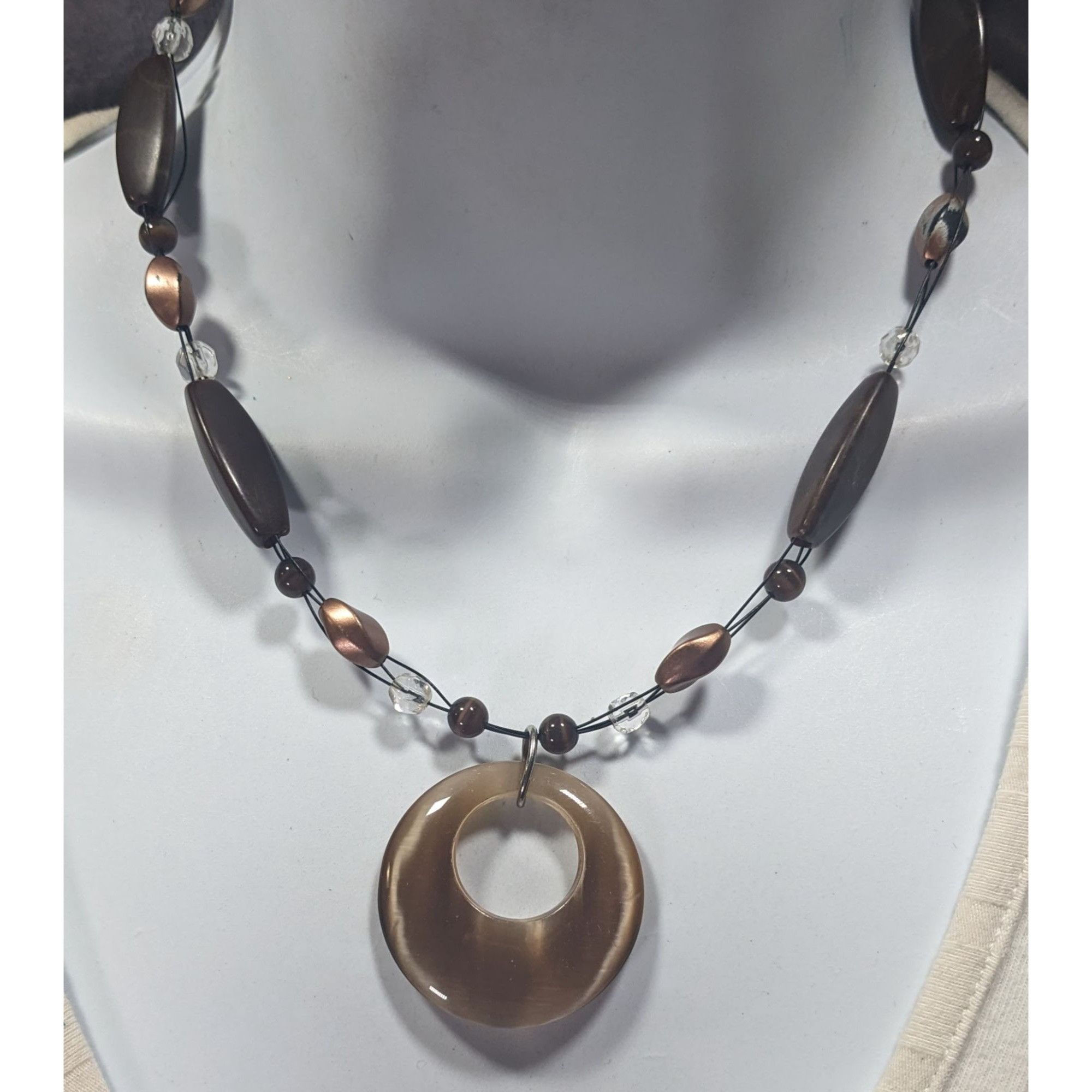 Other Retro Bohemian Brown Beaded Necklace With Cat Eye Pendant Size ONE SIZE - 4 Thumbnail