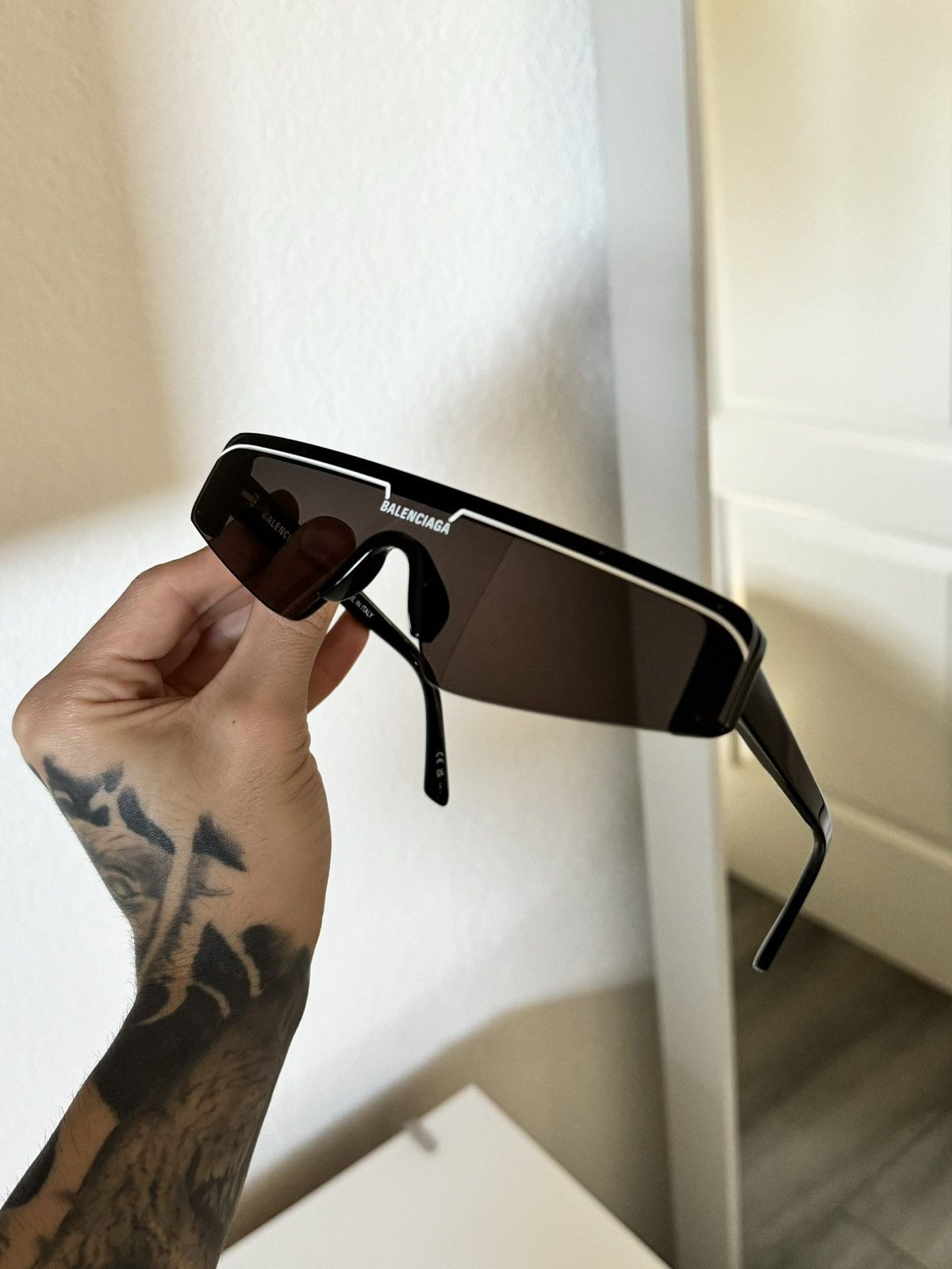image of Balenciaga Ski Shield Sunglasses in Black, Men's