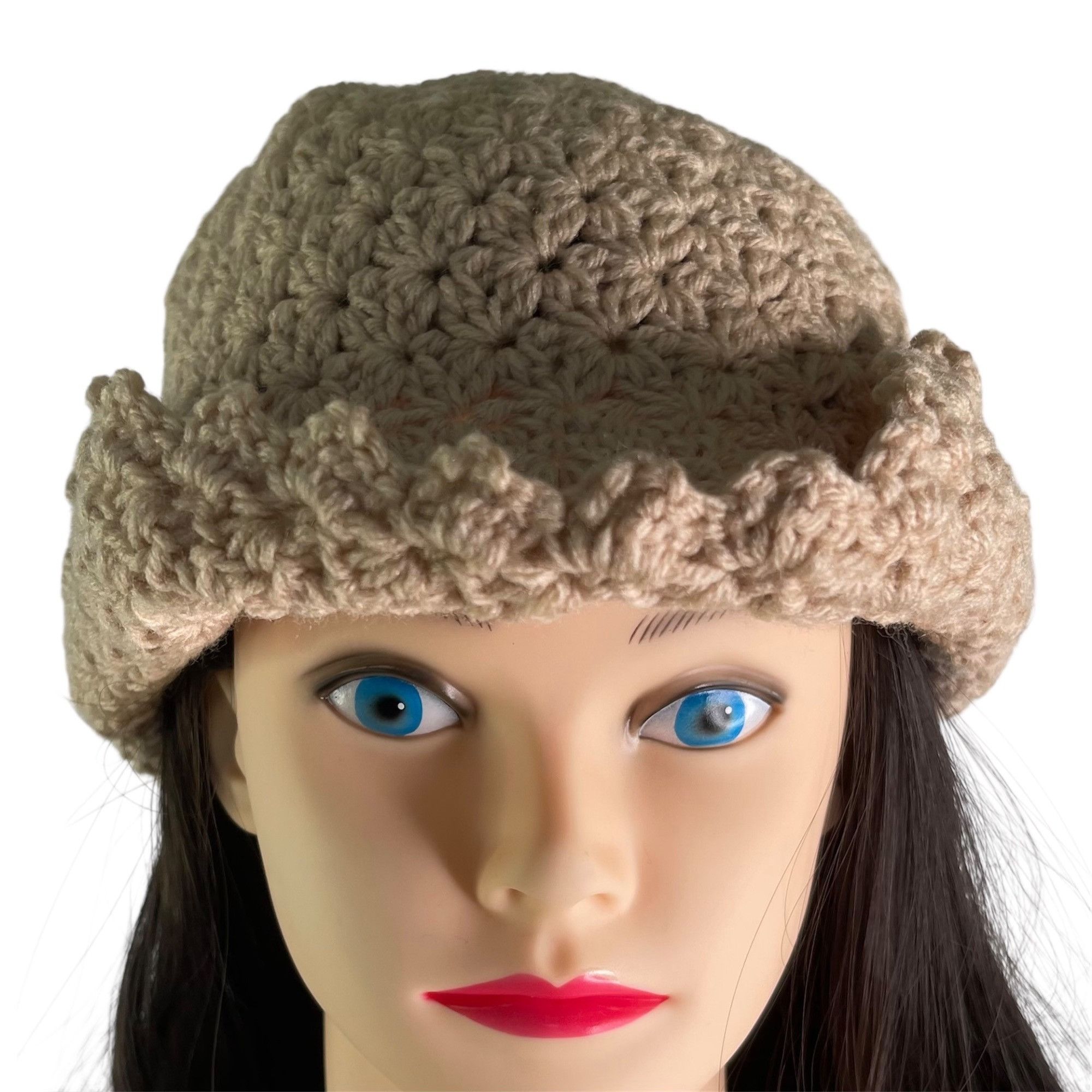 Handmade Crochet Cloche Bucket Hat Retro Style Tan / Beige Handmade A Size ONE SIZE - 2 Thumbnail