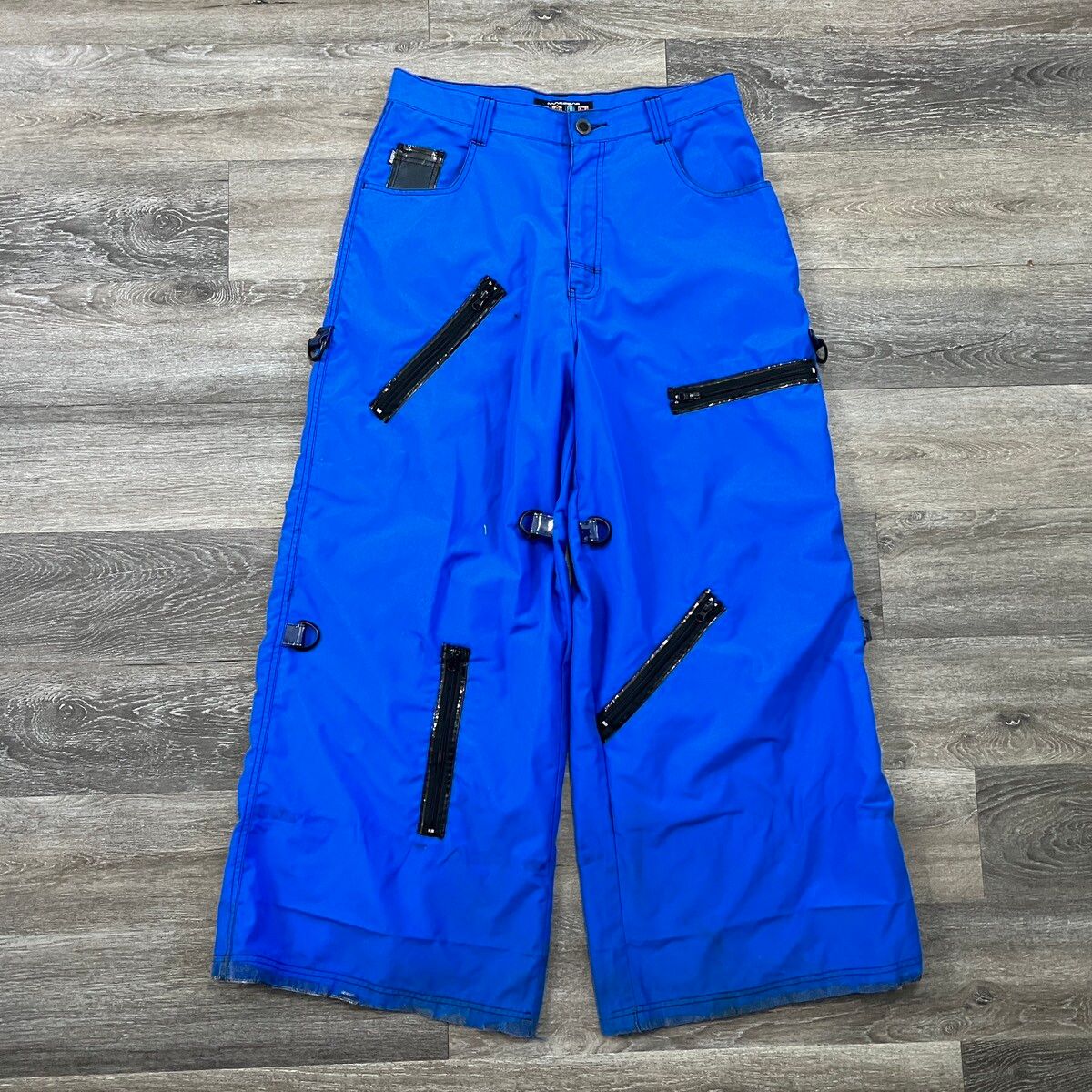Pre-owned Jnco X Tripp Nyc Vintage Y2k Macgear Wide Leg Baggy Multi Zip Rave Pants In Blue