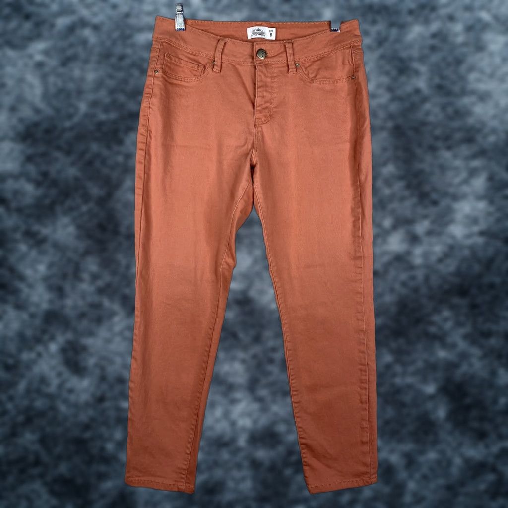 Denime Royalty Wannabettabutt Jeans Womens 8 Orange Denim Mid Rise Tapered Leg 5-Pocket Stretch Cotton Blend Slim Comfort Crop Ankle Size 30" / US 8 / IT 44 - 1 Thumbnail