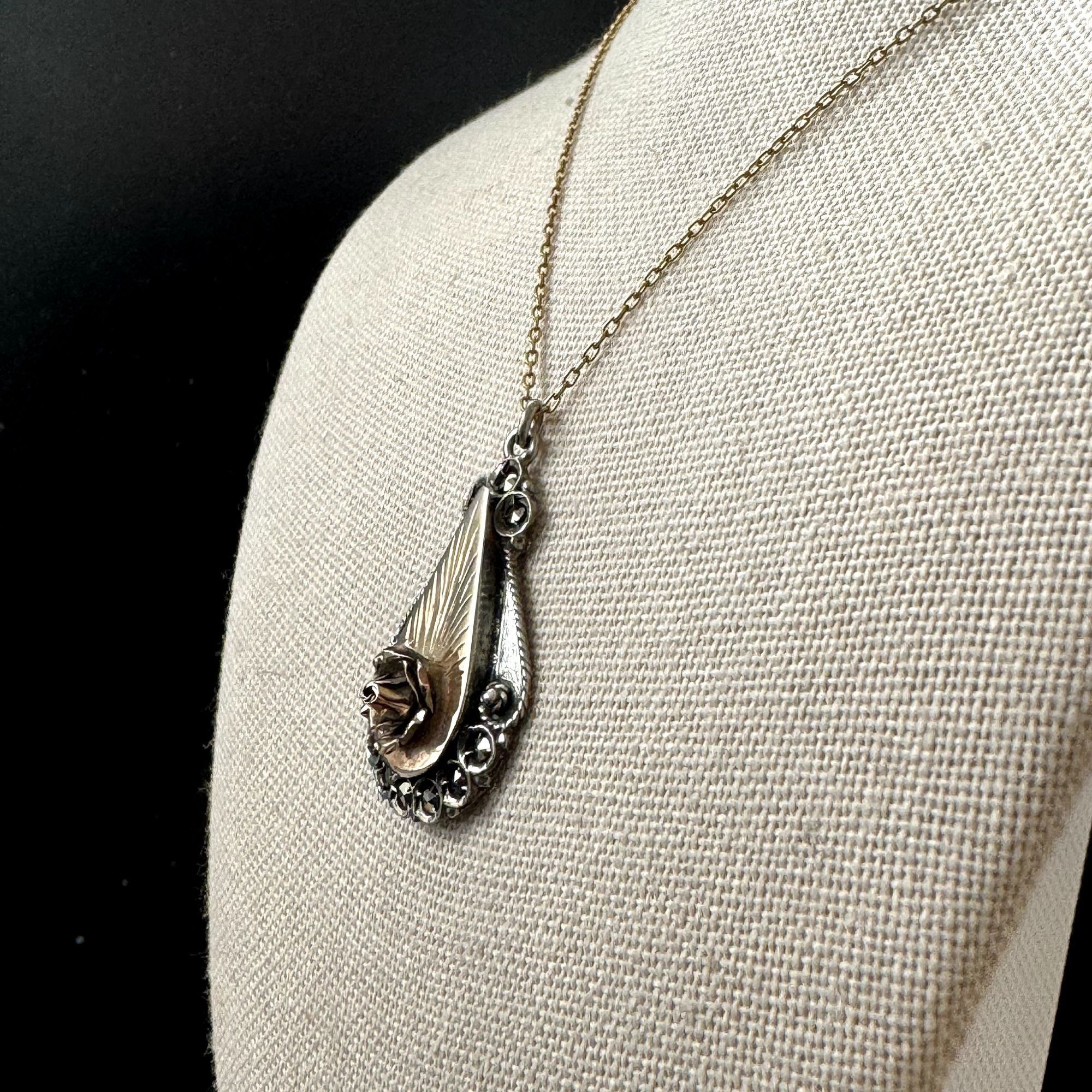 Vintage Antique Sterling Silver & Yellow Gold Rose Scroll Design Pen Size ONE SIZE - 3 Thumbnail
