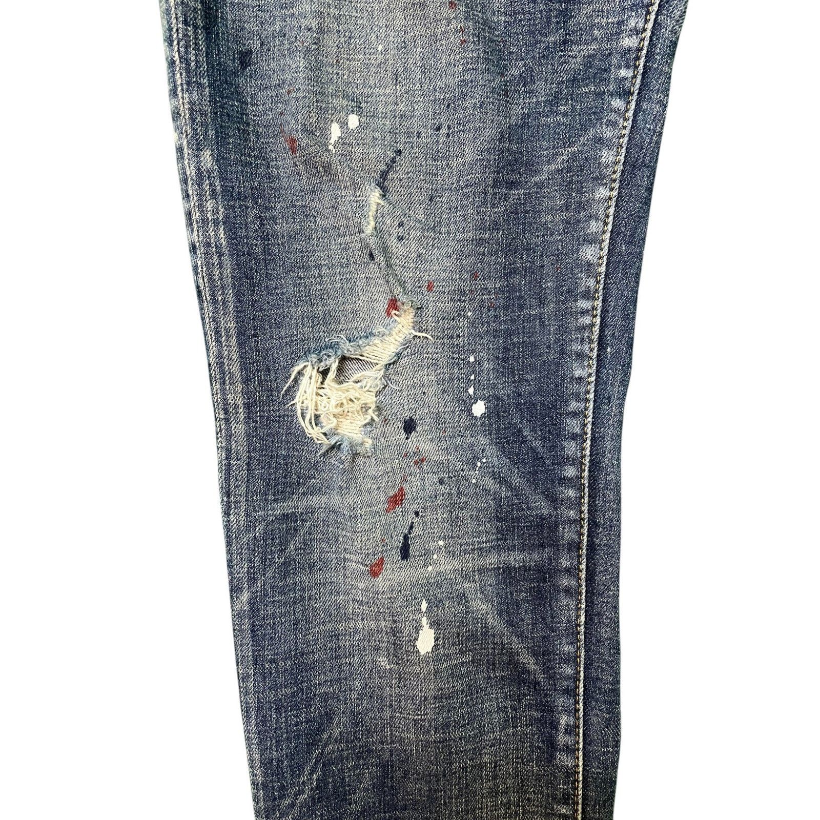 Purple Brand Purple Brand Paint Splattered Dark Wash Blue Jeans Size US 31 - 5 Thumbnail
