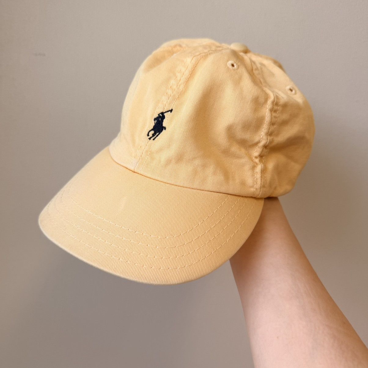 Polo Ralph Lauren Vintage Polo Ralph Lauren Yellow Chino Cap Navy Pony USA Size ONE SIZE - 1 Thumbnail