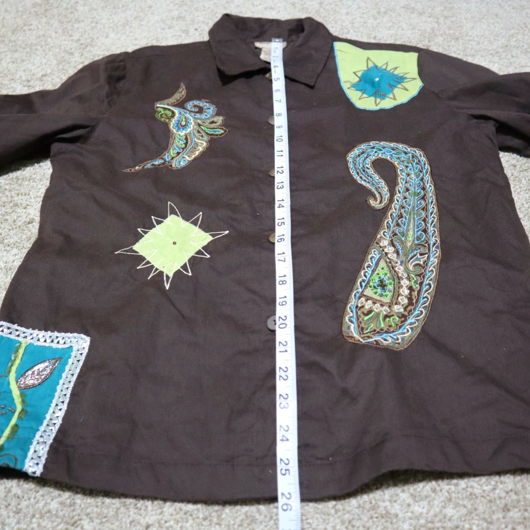 Vintage Choices Women's Brown Embroidered Sequins Button-Down Shirt M Brown Embroidered Shirt Women Long Sleeve Button-Up Browning Size M / US 6-8 / IT 42-44 - 6 Thumbnail