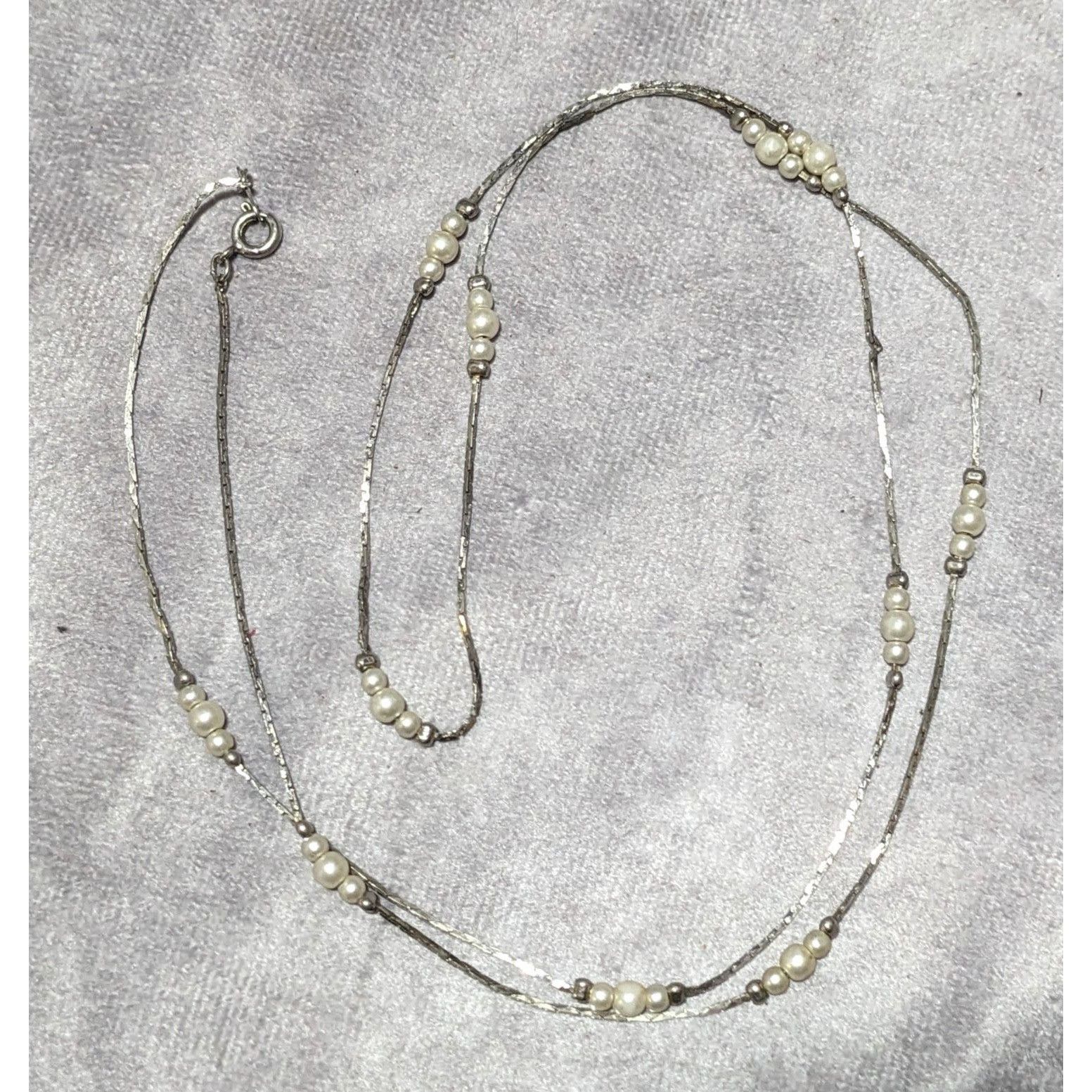 Other Vintage Silver Minimalist Faux Pearl Necklace Size ONE SIZE - 10 Thumbnail