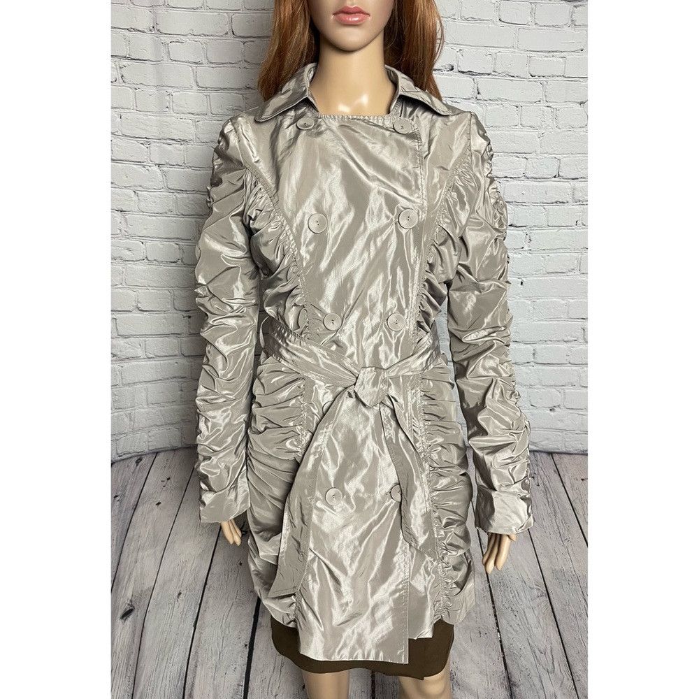Other Lucy Paris Silver Ruched Rain Trench Coat With Belt Size Eu Size S / US 4 / IT 40 - 2 Thumbnail