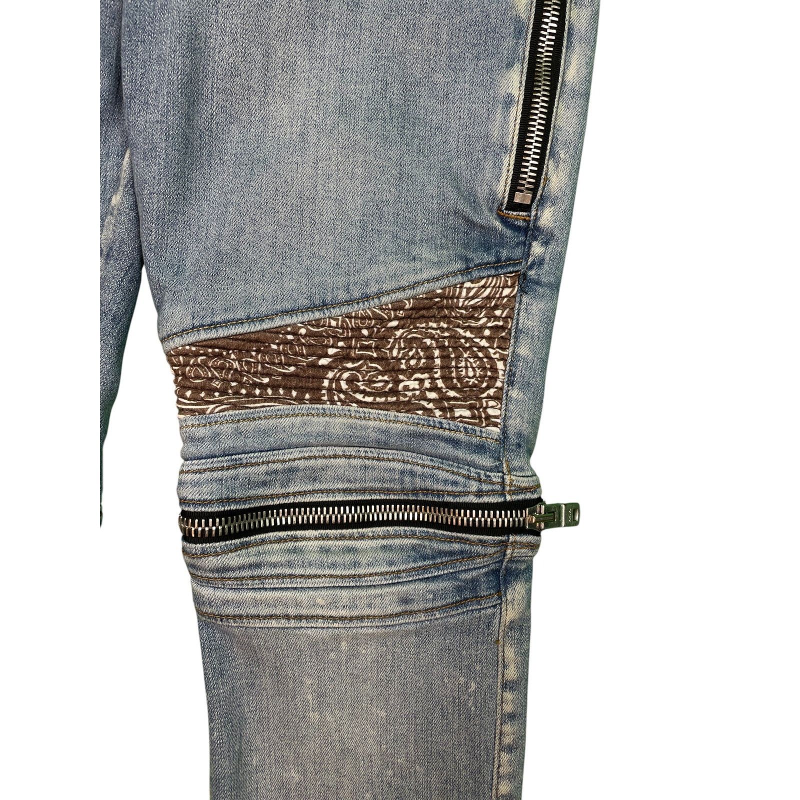 Amiri Amiri MX2 Brown Paisley Patch Light Wash Blue Jeans Size US 33 - 3 Thumbnail