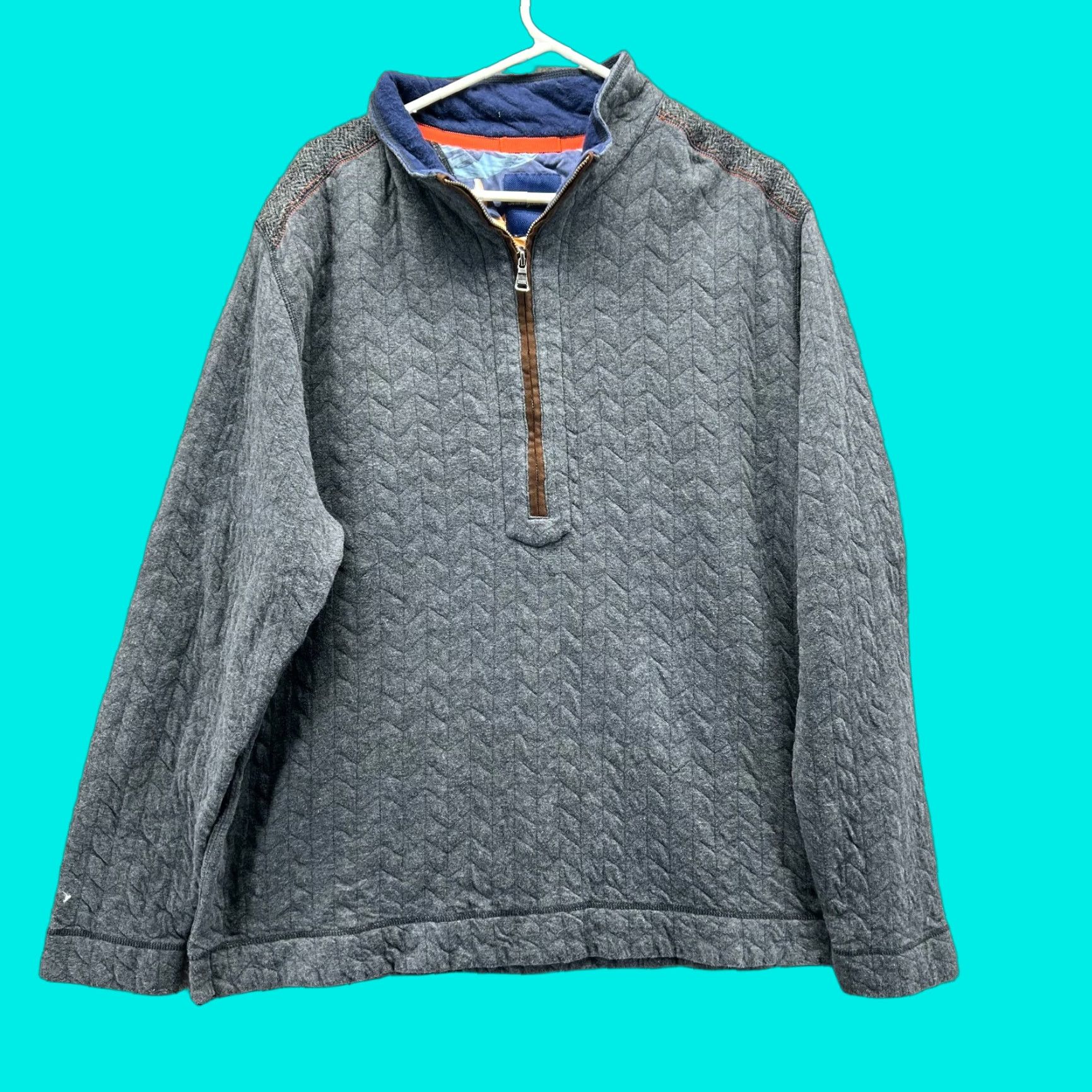 Tommy Bahama Tommy Bahama Pullover Sweater Men XXL Gray Quilted Cotton Blend Mock Neck Cardigan? Size US XXL / EU 58 / 5 - 1 Thumbnail
