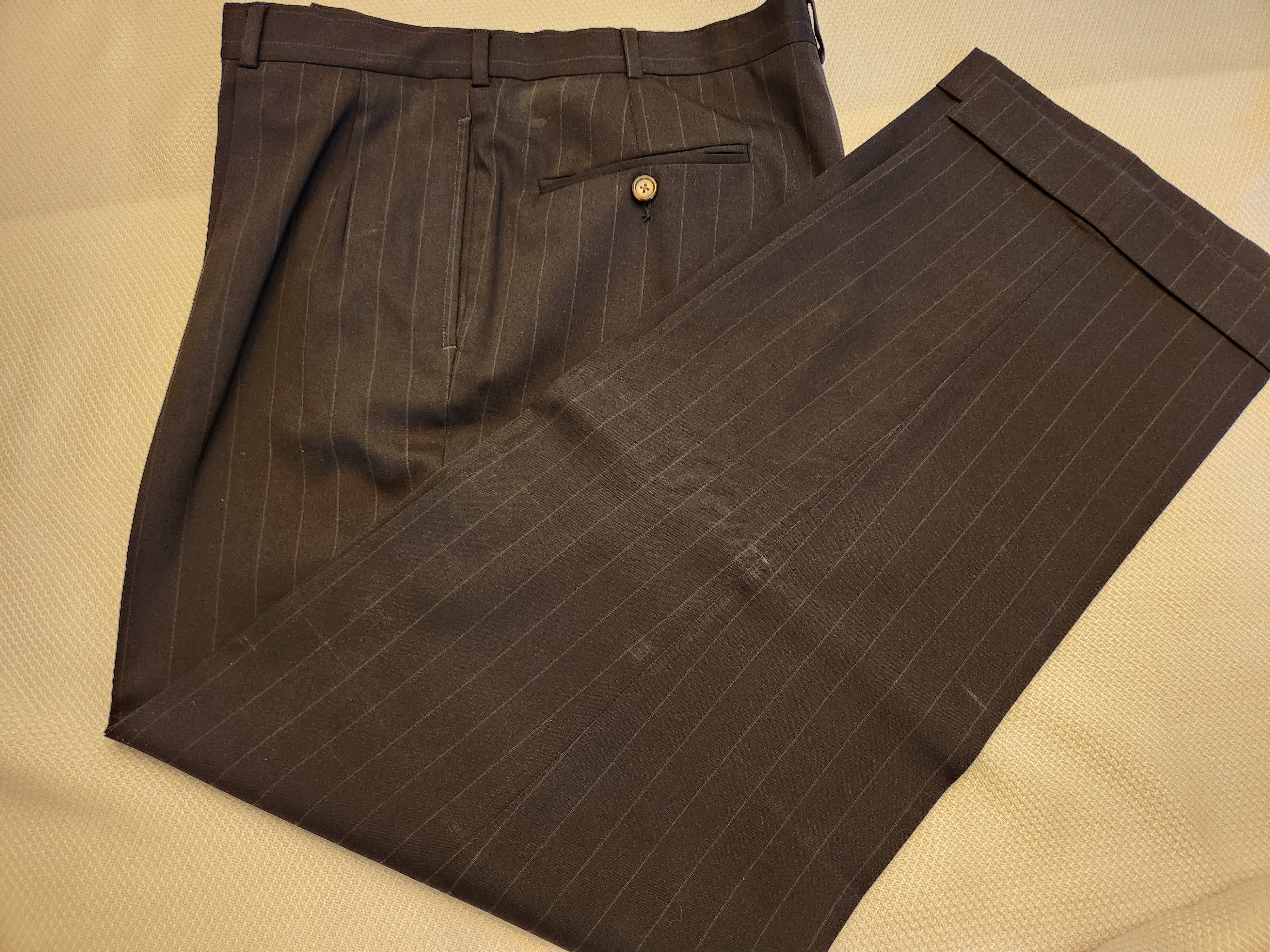 Vintage Vintage 90's Harold Powell 100% Wool Blue Pinstripe Suit Size 44L - 7 Thumbnail