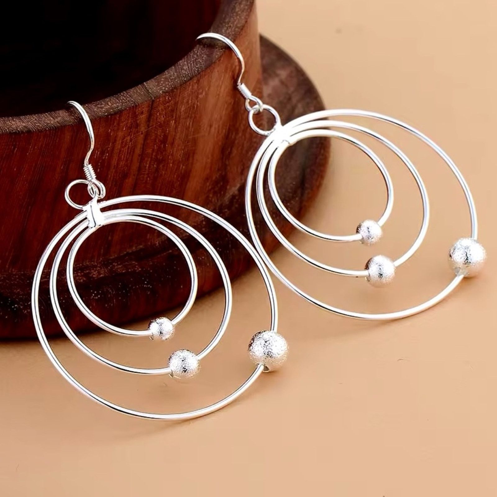 Other Sterling Silver Three circle beads Earrings for Women Size ONE SIZE - 1 Thumbnail