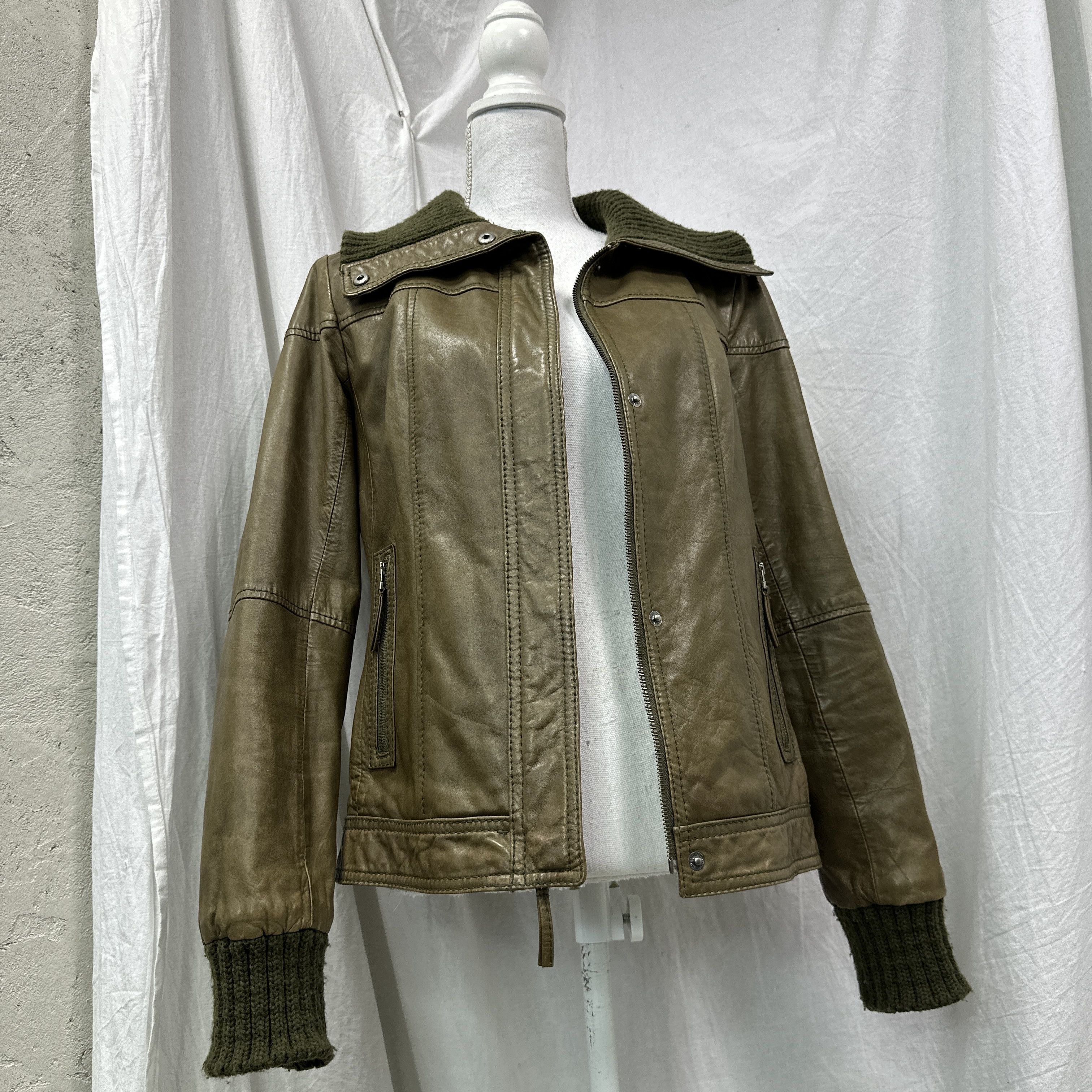 Vintage Vintage Leather Biker Moto Olive Green Jacket Y2K Size US M / EU 48-50 / 2 - 6 Thumbnail