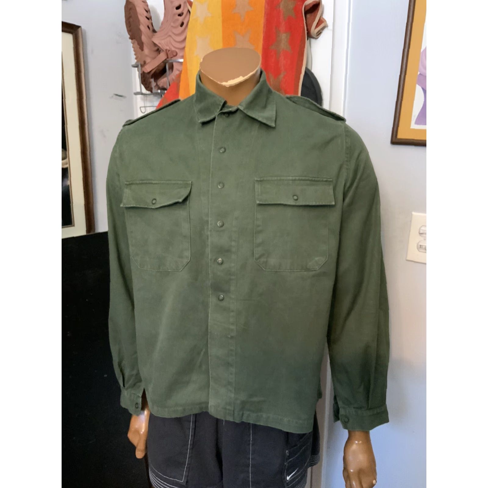 Vintage VINTAGE Belgium Army ABL Military Painted Green Field Shacket Shirt Jacket M 1984 1980s Green Mens Size US M / EU 48-50 / 2 - 7 Thumbnail